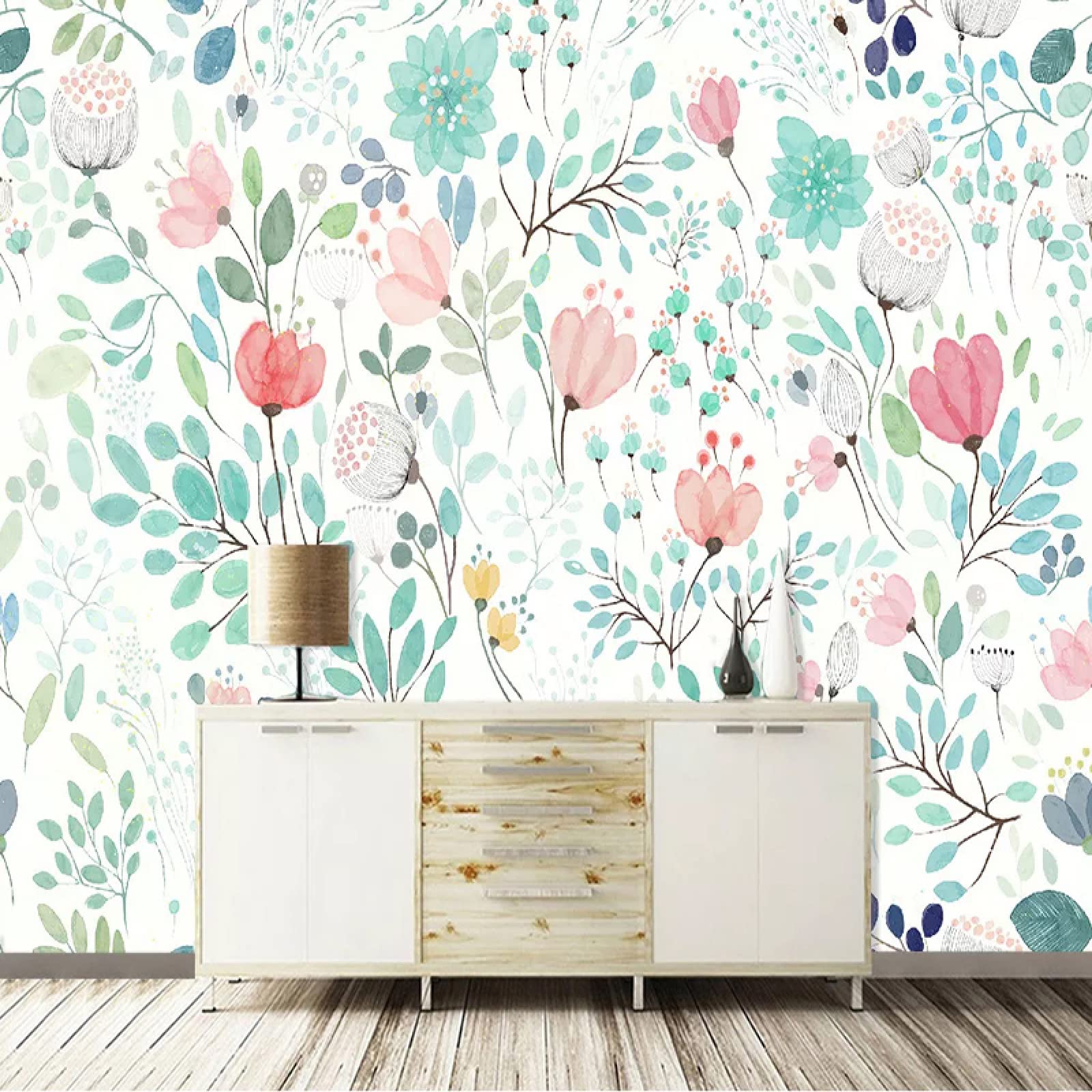 Abstract Leaves Plant Watercolor Floral 3D Wall Mural Wallpaper - 157.5