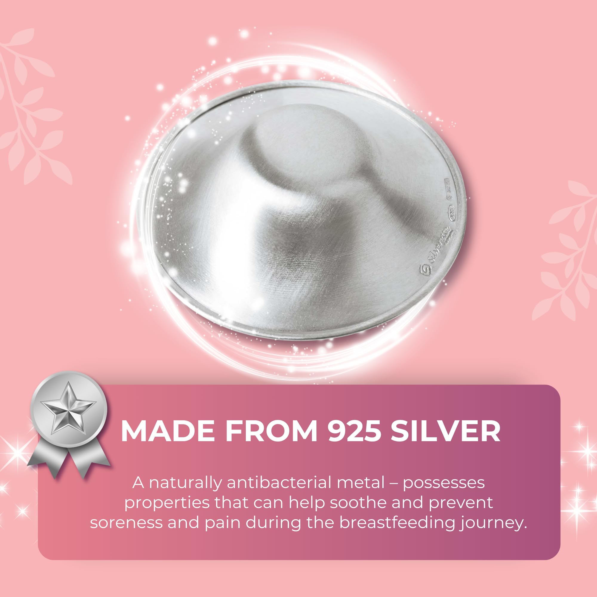 Original SILVERETTE® 925 Pure Silver Nursing Cups - Premium Nipple Shields for Breastfeeding Moms, XL Size Nursing Essentials for Newborns - Perfect for Pain Relief, Cracked Nipple Protection & Comfortable Breastfeeding at Home or On-the-Go