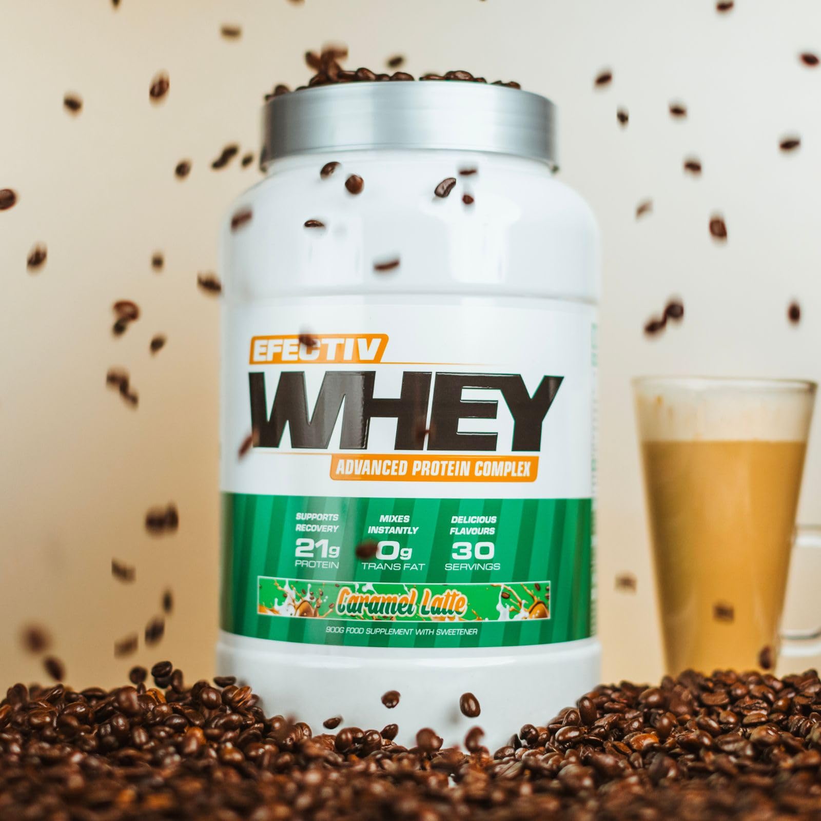 Efectiv Nutrition Whey Protein Powder 900g - Caramel Latte Flavor for Muscle Recovery & Workout - Ideal for Gym, Post-Workout & Weight Management