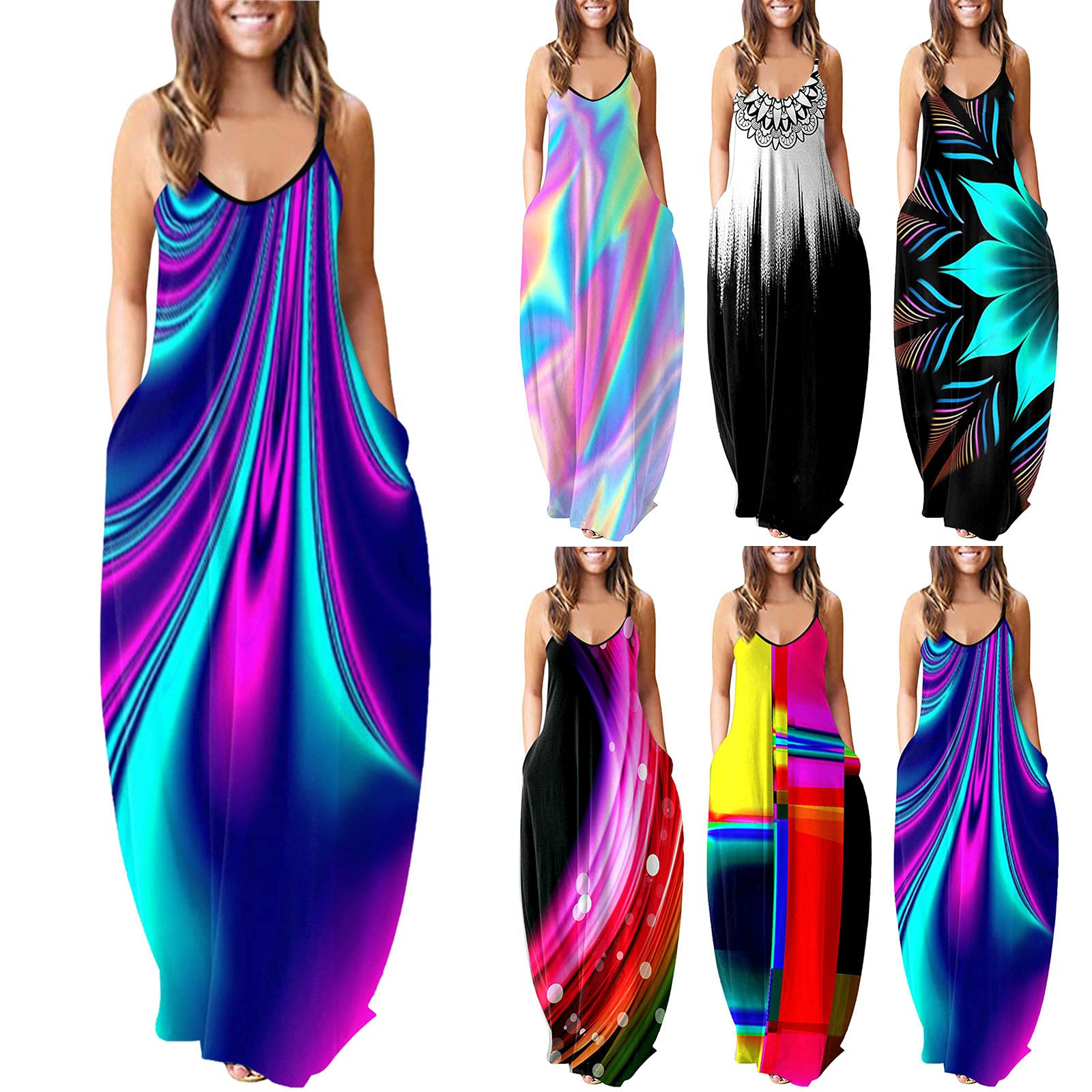 MAYW 2021 Women's Stylish Summer Dresses - Spaghetti Strap Sleeveless Sundress with Pockets | Beach Wear, Vacation Outfit, Casual Dress for Outdoor Activities