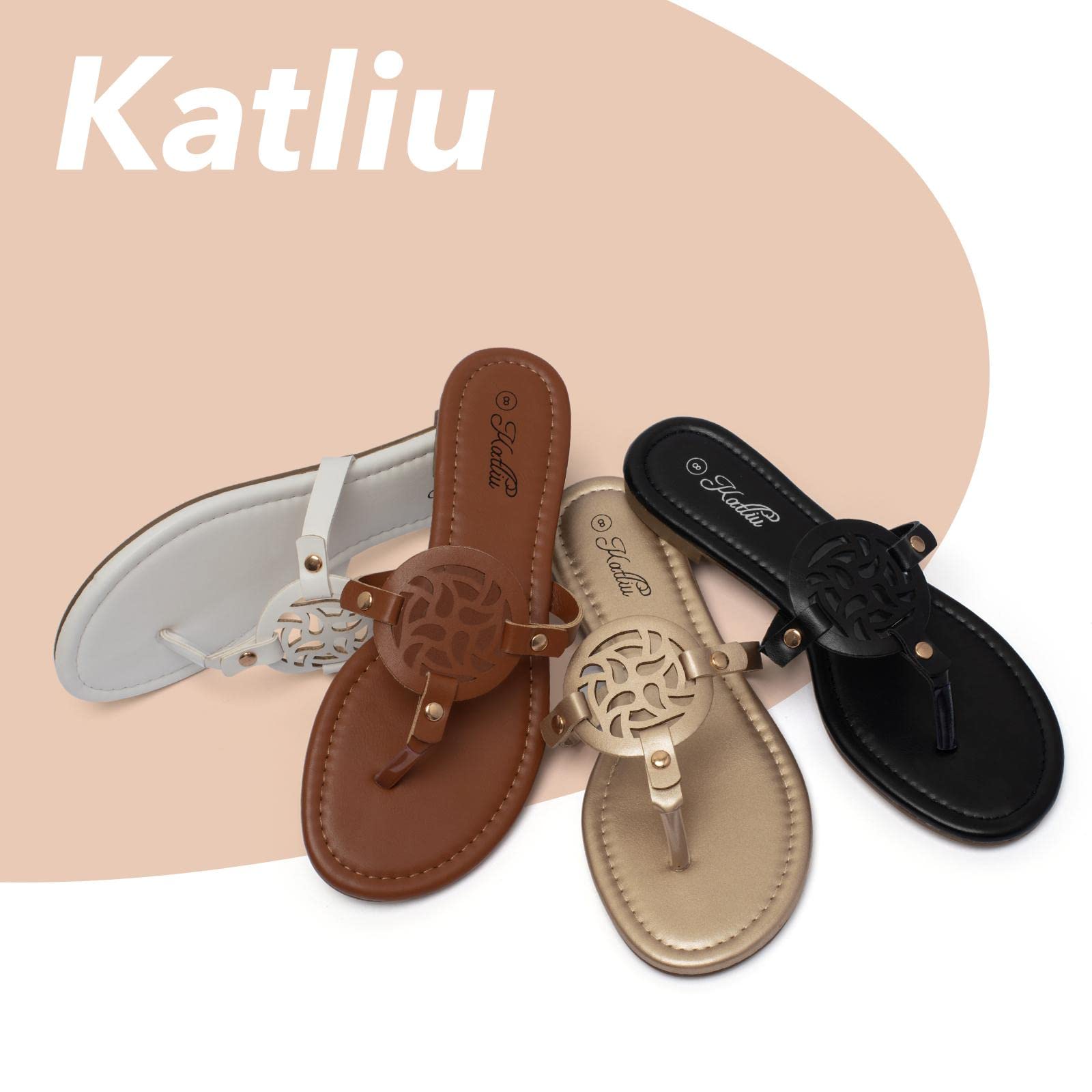 Katliu Women's Comfortable Flat Sandals - Dressy Flip Flops & Thong Sandals for Beach, Pool, Vacation & Summer Outfits