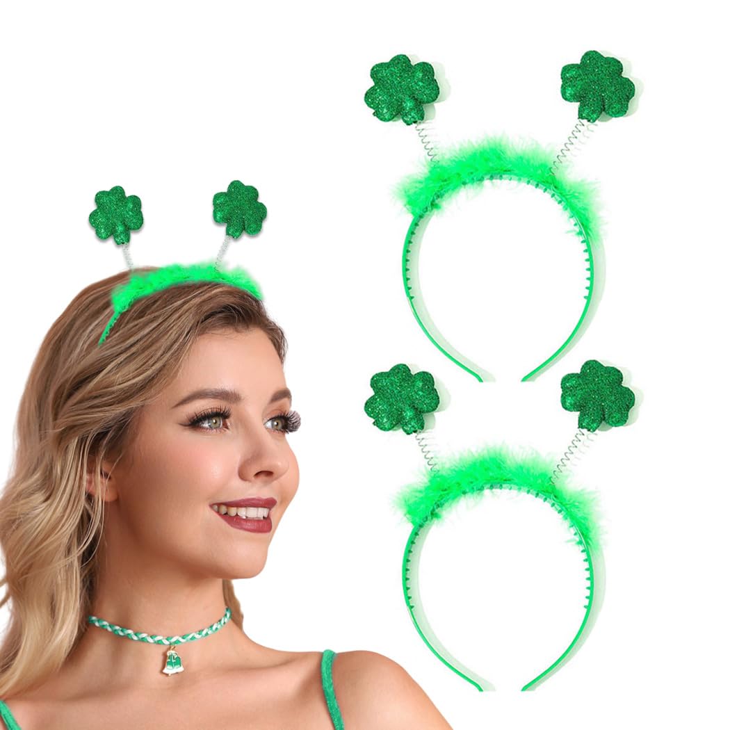 St. Patrick's Day Headbands - 2 Pack Green Shamrock Clover Hair Accessories for Women & Girls | Irish Party Costume, Rave & St. Patty's Day Celebration