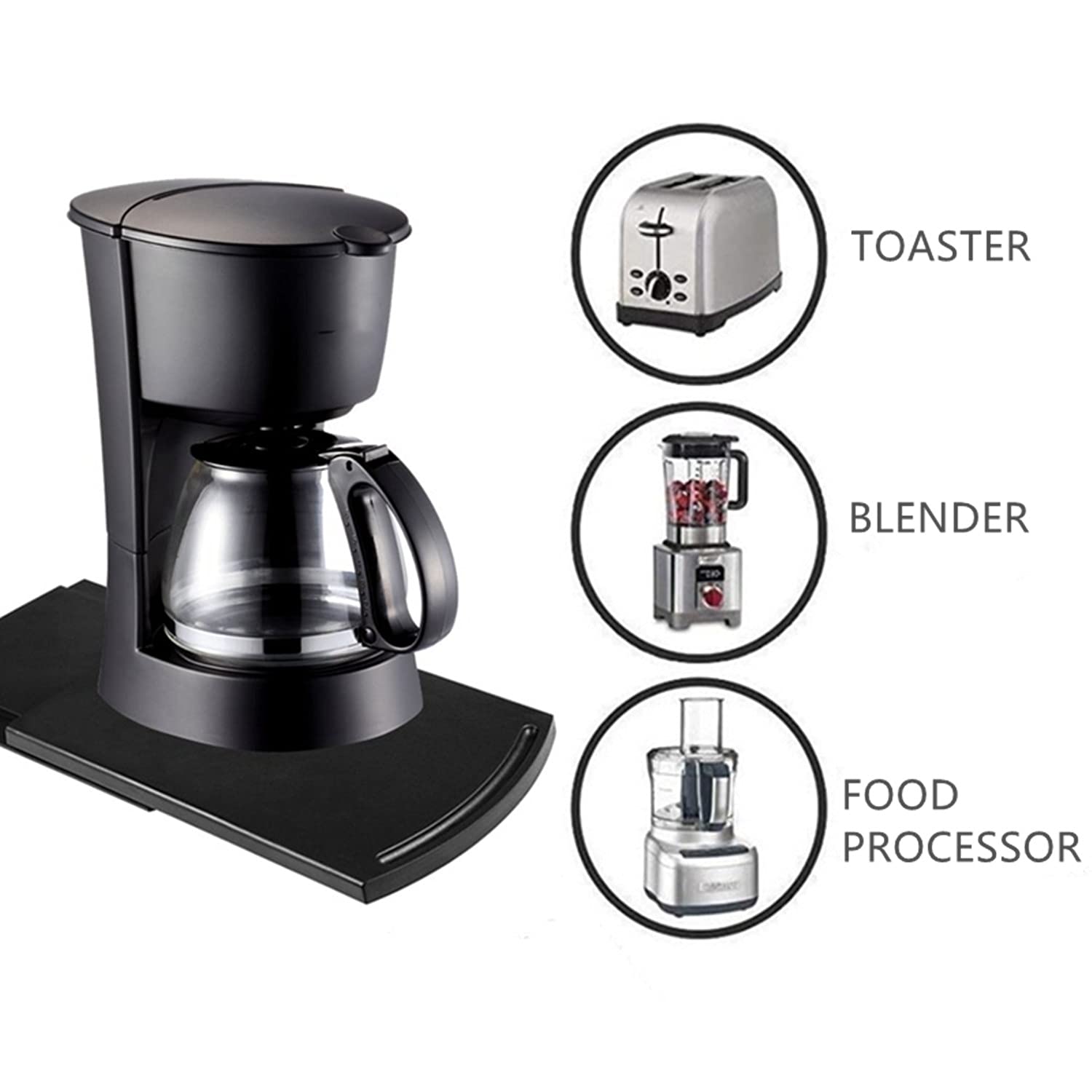 12-Inch Black Sliding Kitchen Caddy Tray for Coffee Maker, Blender & Toaster - Smooth Rolling Wheels Countertop Storage Shelf - Perfect for Small Kitchen Organization & Appliance Mobility