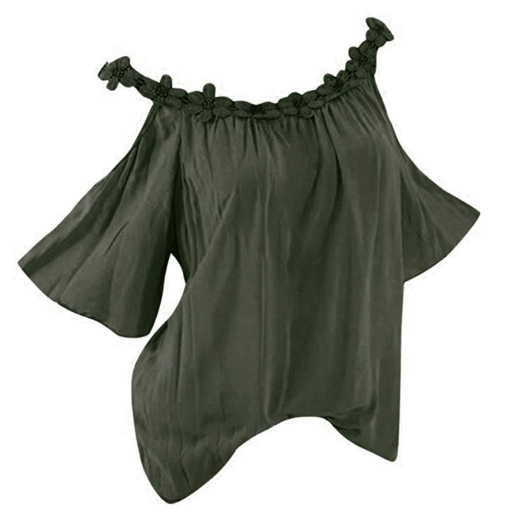 Women's Casual Floral Applique T-Shirt Blouse with Solid Collar - Plus Size XL Green - Perfect for Summer Outfits, Office Wear & Casual Dates