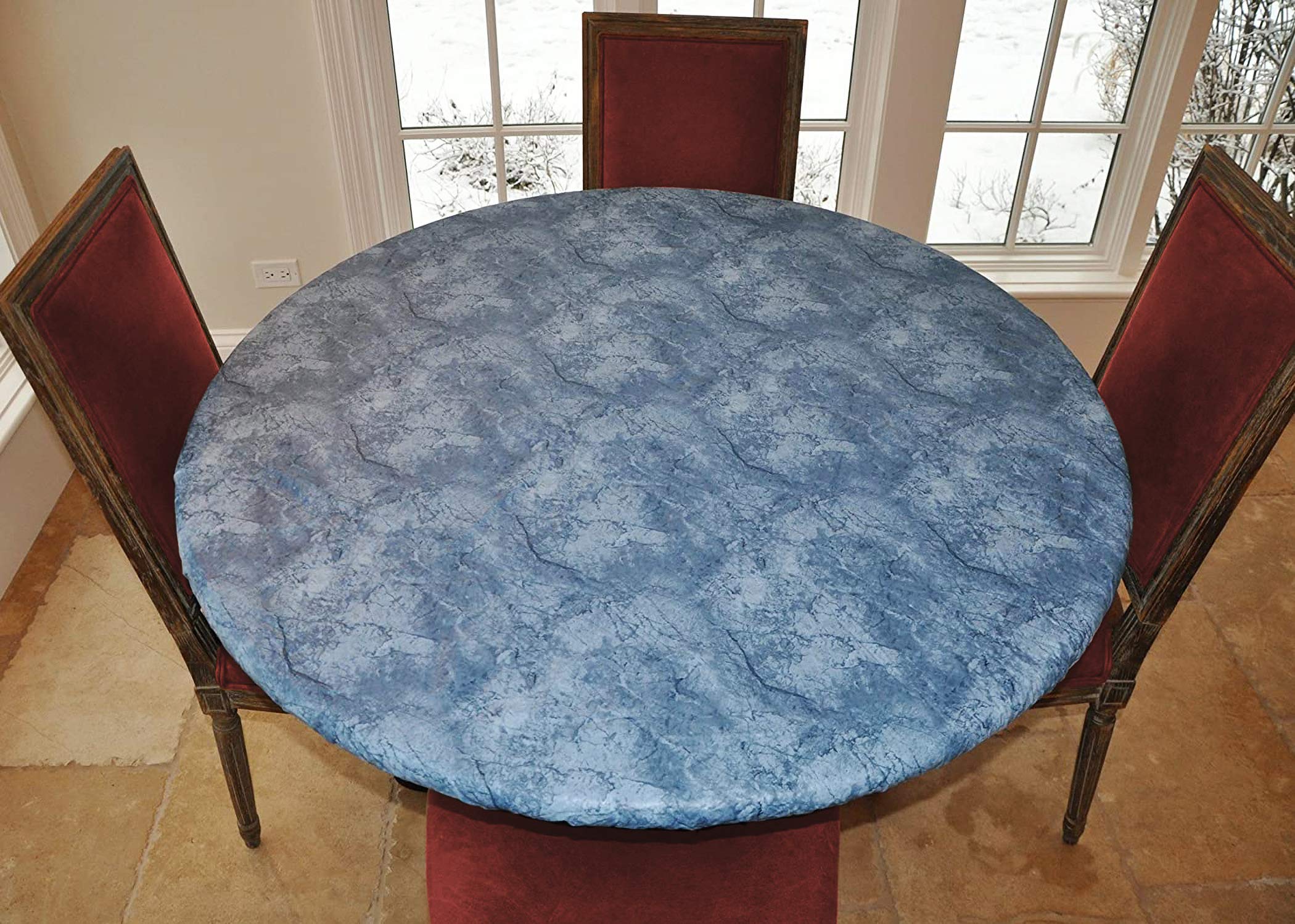 LAMINET Premium Elastic Edged Round Table Pad - Marble Blue Design - Fits 45