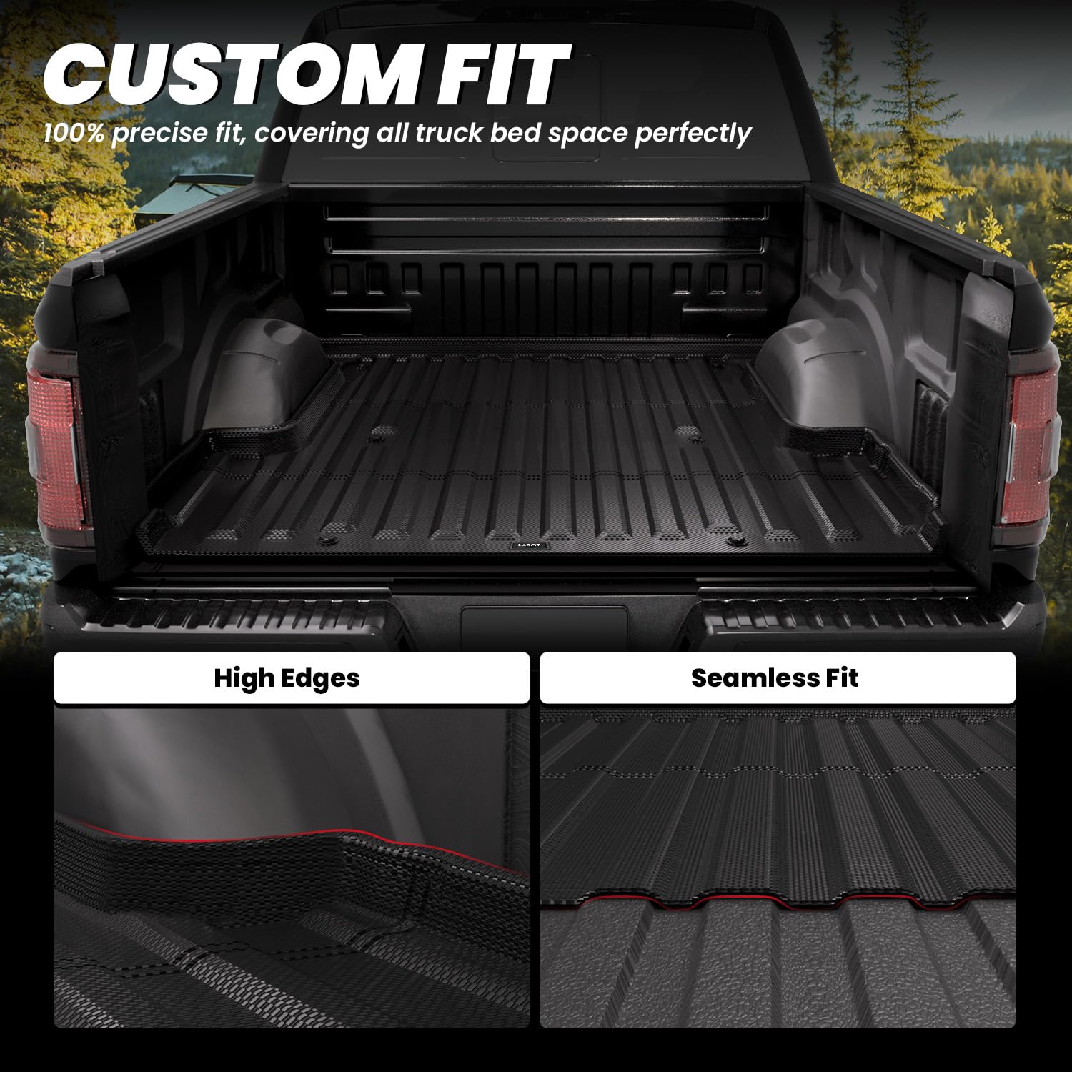 LASFIT TPE All-Weather Truck Bed Mat for Ford F-150 (5.5FT Bed) 2015-2025 Models & F150 Lightning 2022-2024 | Heavy Duty Black Bed Liner Protector | Perfect for Hauling, Camping & Work Site Use