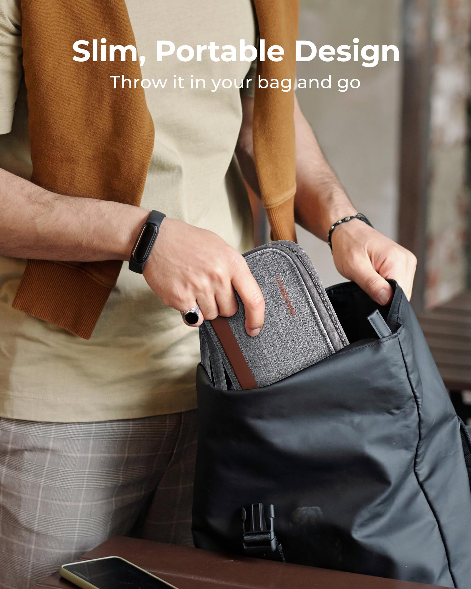 BAGSMART Electronics Organizer Travel Case - Small Cable Organizer Bag for Charger, Phone & Tech Accessories - Gray - Perfect for Business Trips, Vacations & Daily Commute