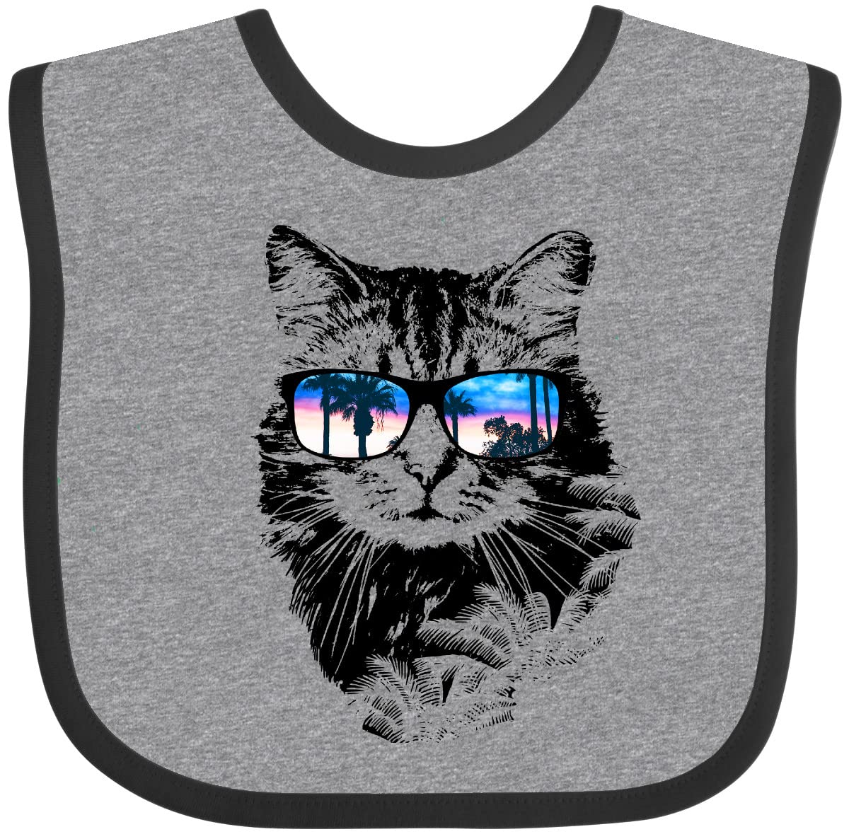 Inktastic Cat with Sunglasses and Beach Sunset Baby Bib - Cute & Soft Cotton Drool Bib for Infants - Perfect for Beach Outings, Summer Vacations & Photo Shoots