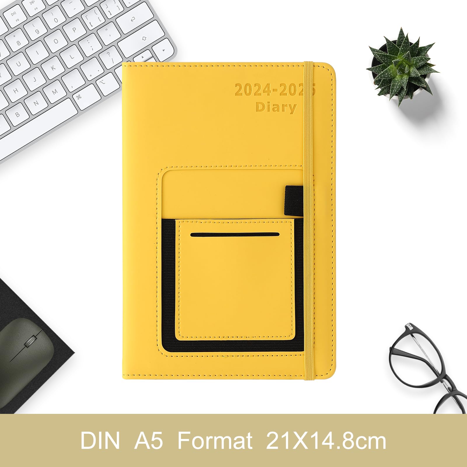 2024-2025 Academic Planner - July 2024 to June 2025 A5 Daily Page Hardcover Organizer with Colorful Monthly Tabs, Front Pocket & Elastic Closure (Yellow) | Perfect for Students, Teachers & Professionals