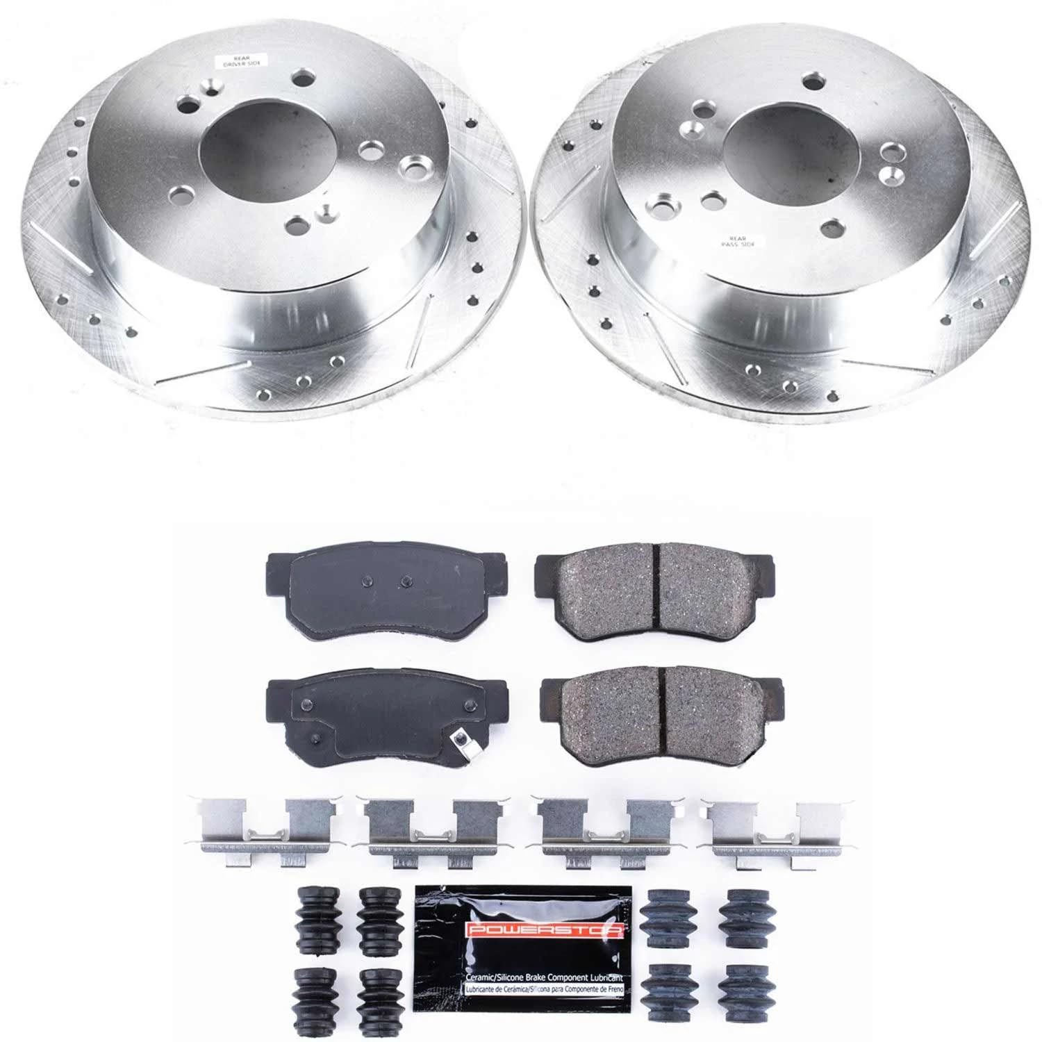Power Stop K5213 Rear Z23 Carbon Fiber Brake Pads & Drilled Slotted Rotors Kit - High Performance Braking System for Trucks, SUVs & Performance Cars