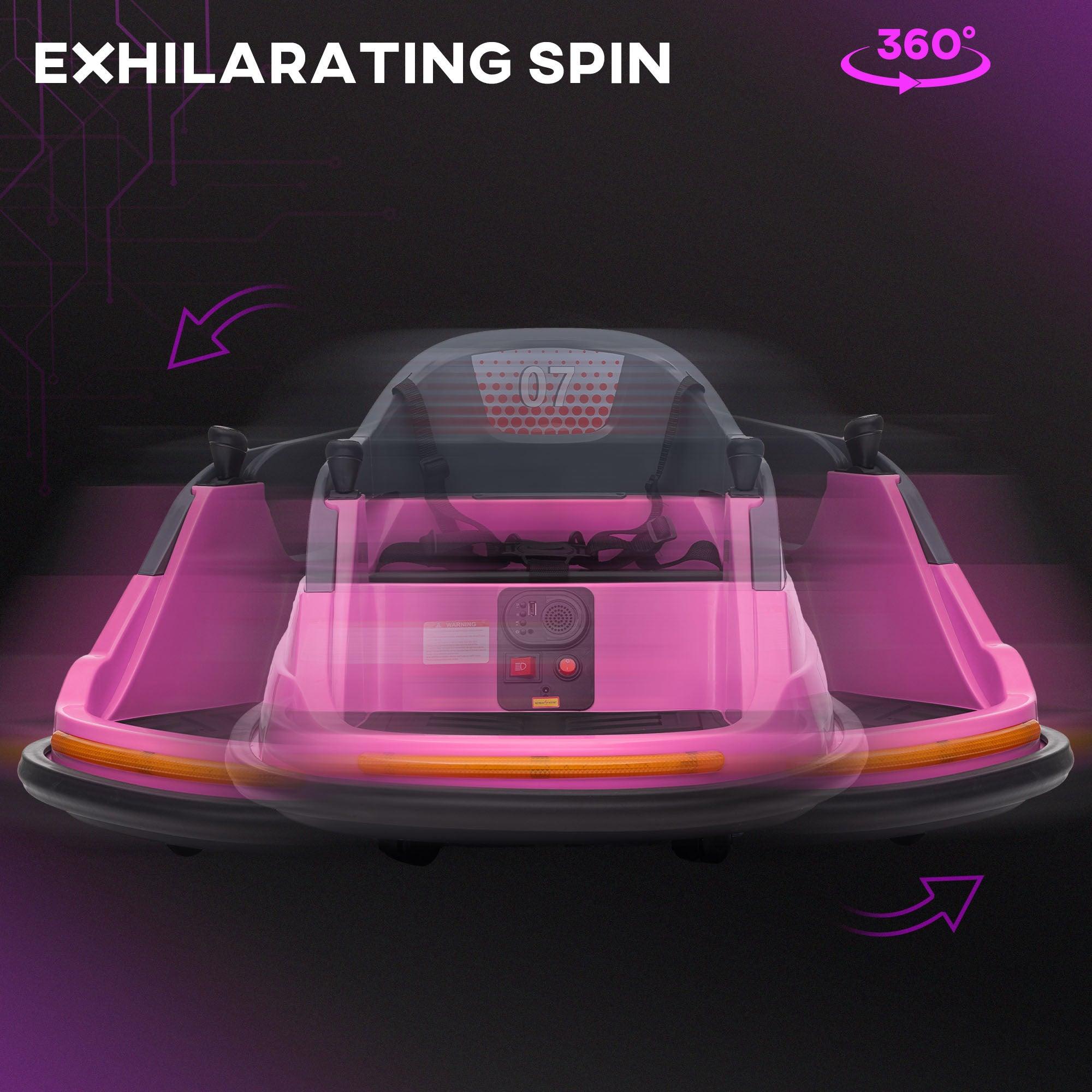 12V Electric Bumper Car for Kids Ages 1.5-5 Years - 360° Spin Ride-On Toy with Parent Remote Control, LED Lights & Music - Pink Battery-Powered Bumper Vehicle for Indoor/Outdoor Play, Birthday Gifts, and Amusement Park Fun
