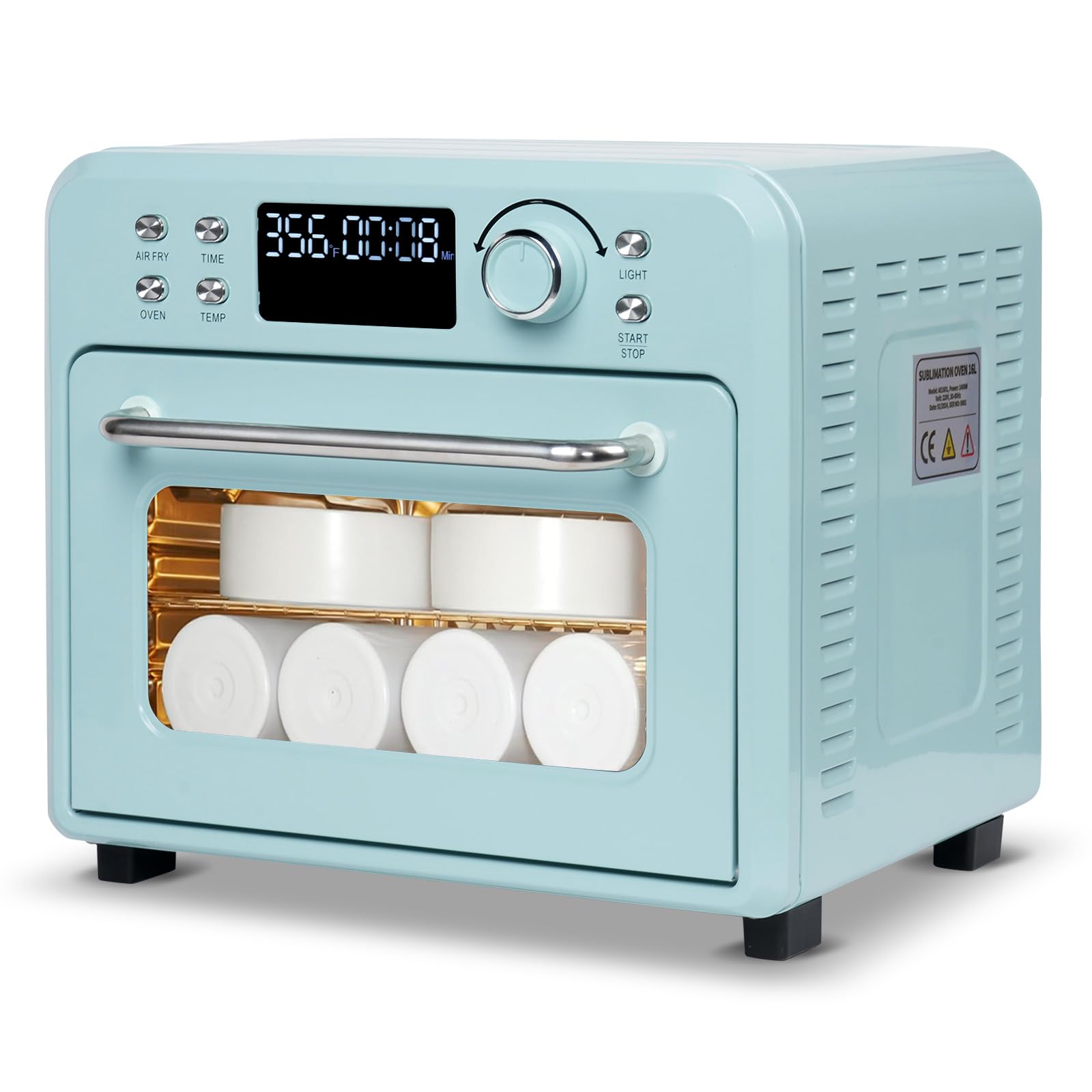 **16L 110V 1400W Sublimation Oven with Digital Display – Convection Heat for T-Shirts, Tumblers, Mugs & Water Bottles – Perfect for DIY Craft & Bulk Sublimation Transfer (Morandi Blue, Includes Glove)**    *(Use Cases: Ideal for small businesses, crafters, and hobbyists creating custom sublimation designs on apparel, drinkware, and promotional items.)*