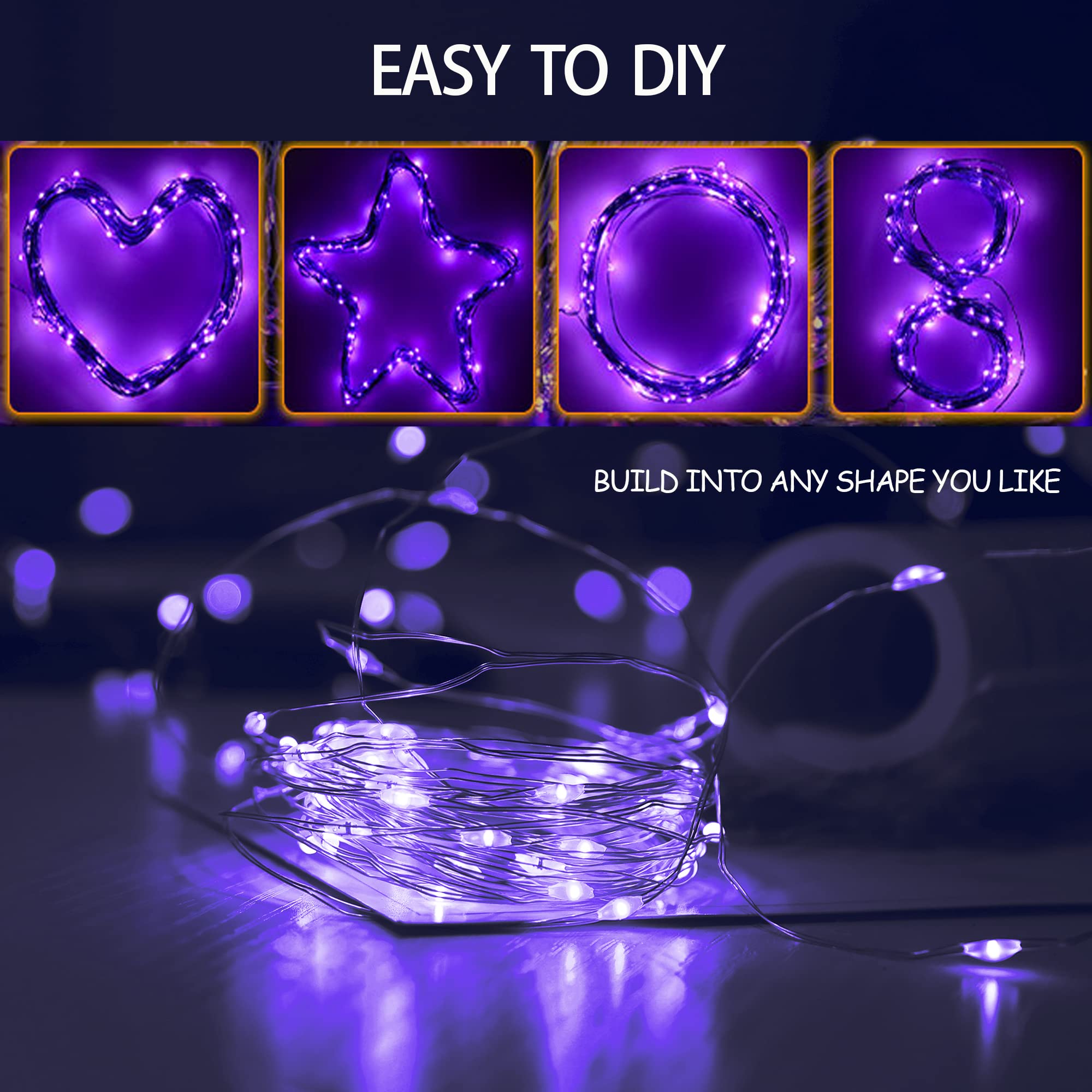 Purple Solar Halloween Lights - 2 Pack 66FT 200 LED Fairy String Lights with 8 Modes, Waterproof Outdoor Copper Wire Lights for Halloween, Christmas, Garden, Wedding Decorations - Perfect for Patio, Yard, and Party Decor (Purple)