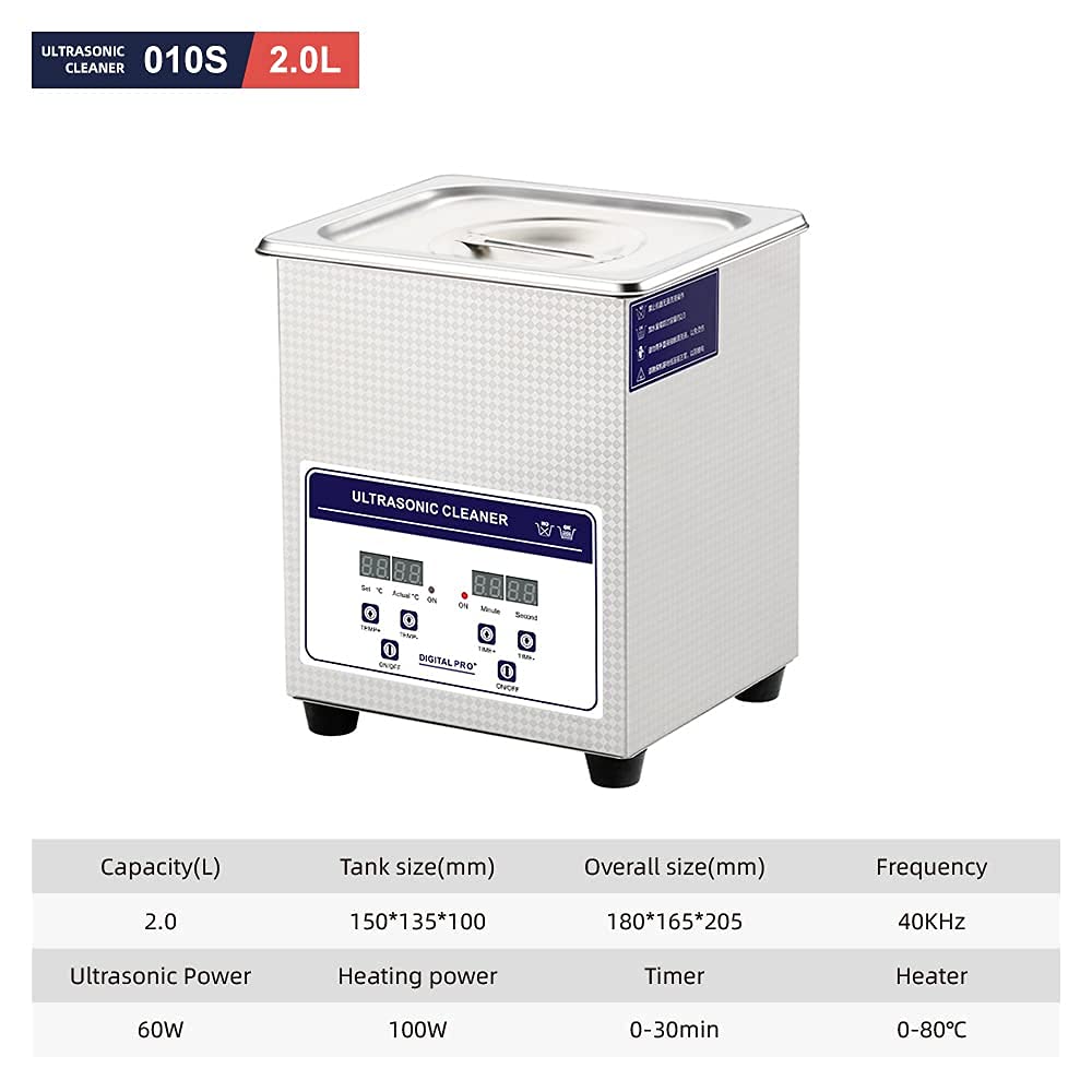 2L 60W Digital Ultrasonic Cleaner with Constant Temperature System & Timer - Jewelry, Glasses, Dentures Cleaning Machine for Home & Professional Use