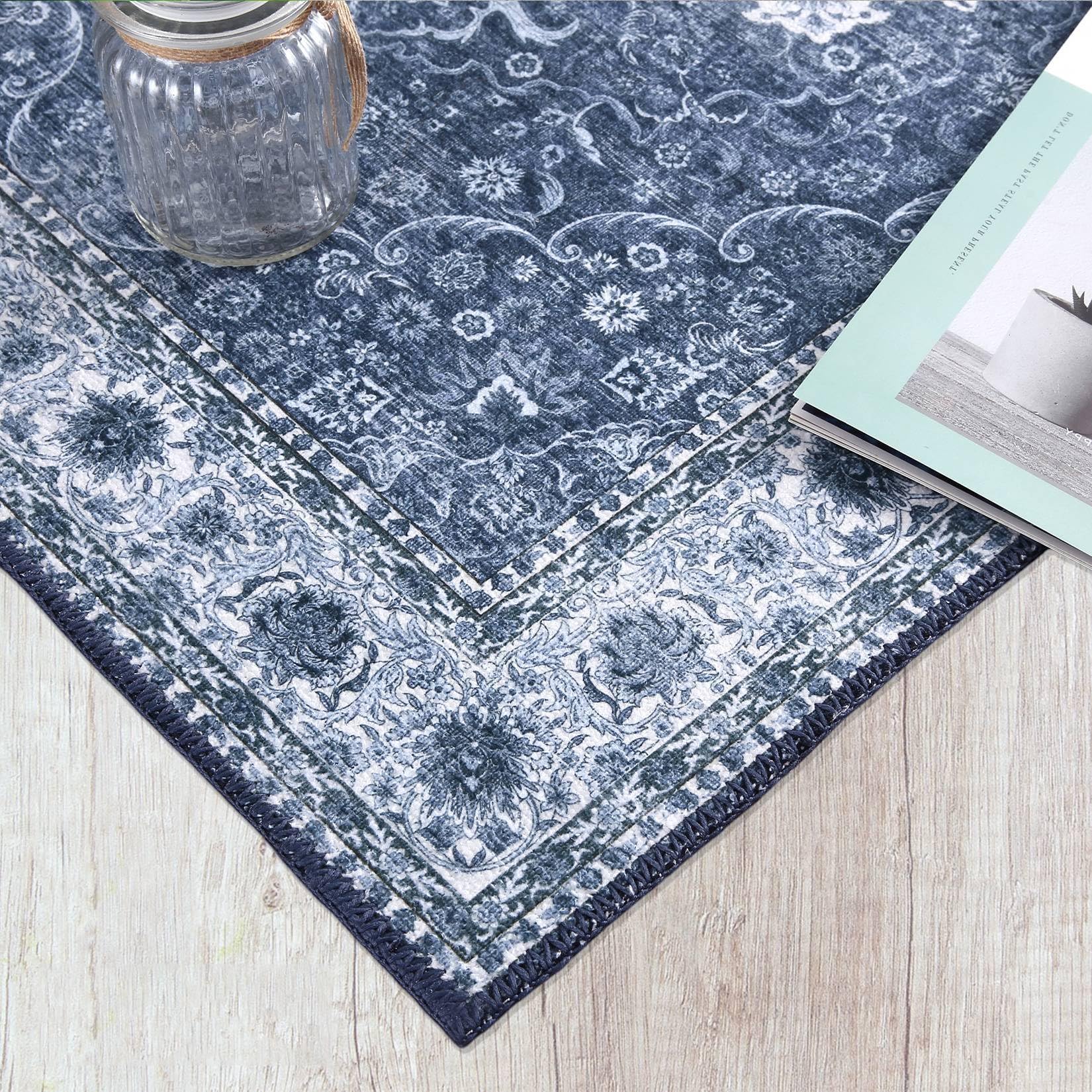 GARVEE 2x6 Feet Long Hallway Runner Rug - Non-Slip Entryway, Kitchen & Laundry Room Rug - Machine Washable Tribal Design Area Rug for Living Room, Bedroom & High Traffic Areas - Blue 2' x 6' - Perfect for Apartments, Dorms & Narrow Spaces