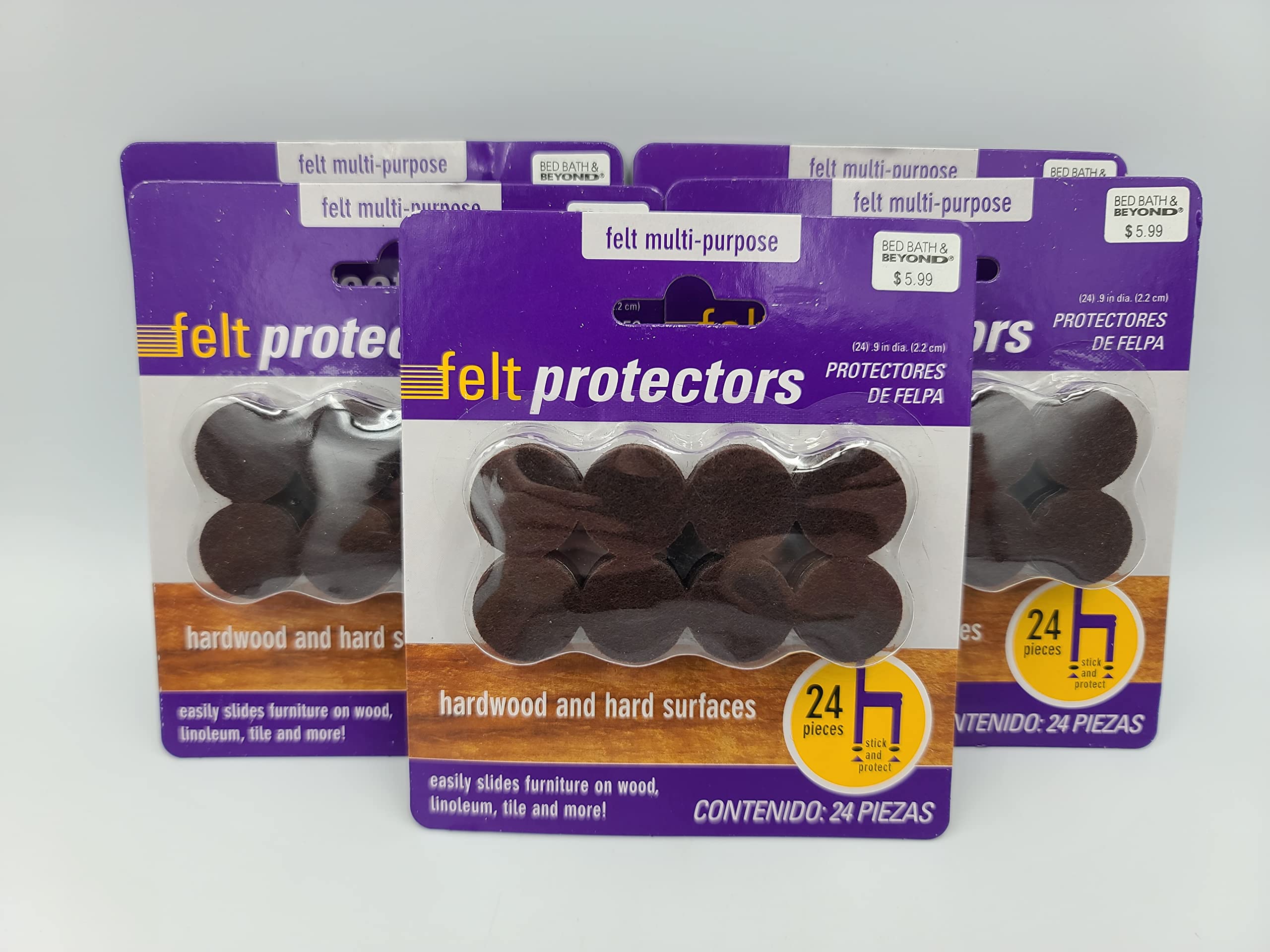 5 Pack Felt Multi-Purpose Furniture Protectors - 24 Piece Set for Hardwood Floors & Hard Surfaces | Prevents Scratches on Chairs, Tables & Cabinets