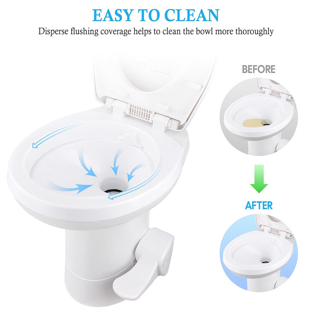 Gravity Flush RV Toilet with Pedal Flush - Portable Camper Toilet for RV, Camper, Trailer & Boat | Ideal for Camping, Road Trips & Off-Grid Living