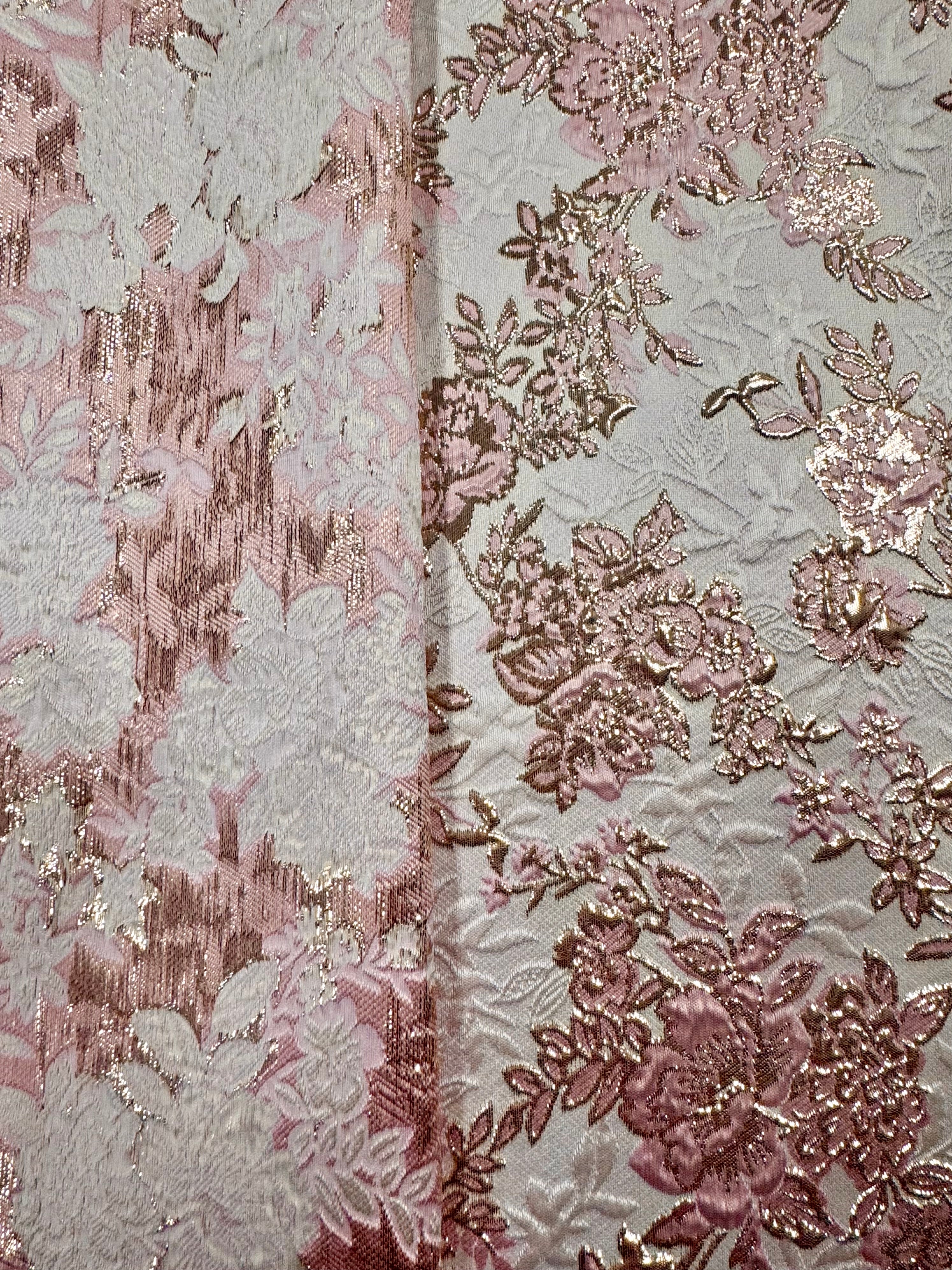 58-inch Reversible Brocade Fabric in 3D Pink, Winter White & Pale Gold - Perfect for Home Decor, Wedding Backdrops & DIY Crafts