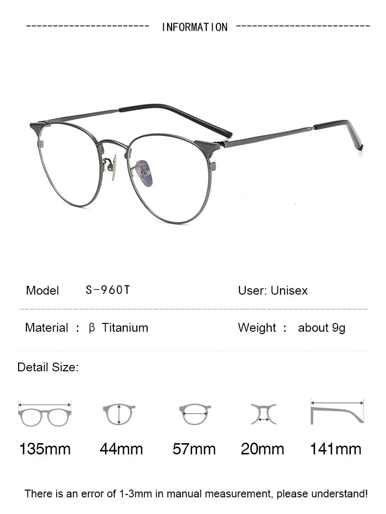 Stylish Aimee Unisex Full Rim Round Oval Titanium Eyeglasses Frame 19960 - Lightweight & Durable for Work, Reading & Everyday Wear