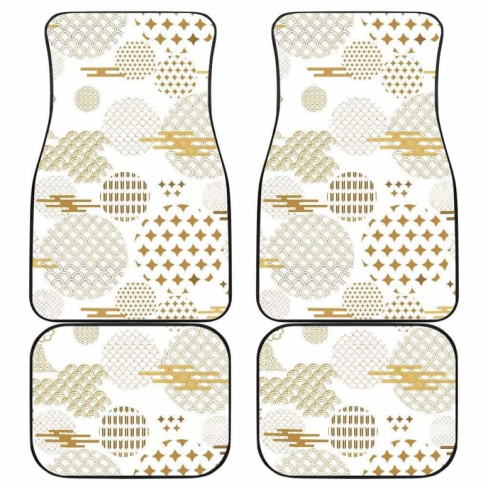 Premium Gold Japanese Pattern Car Mats - Front & Back Set - Non-Slip Floor Mats for Toyota, Honda, Nissan - Perfect for Luxury Cars & Gifts