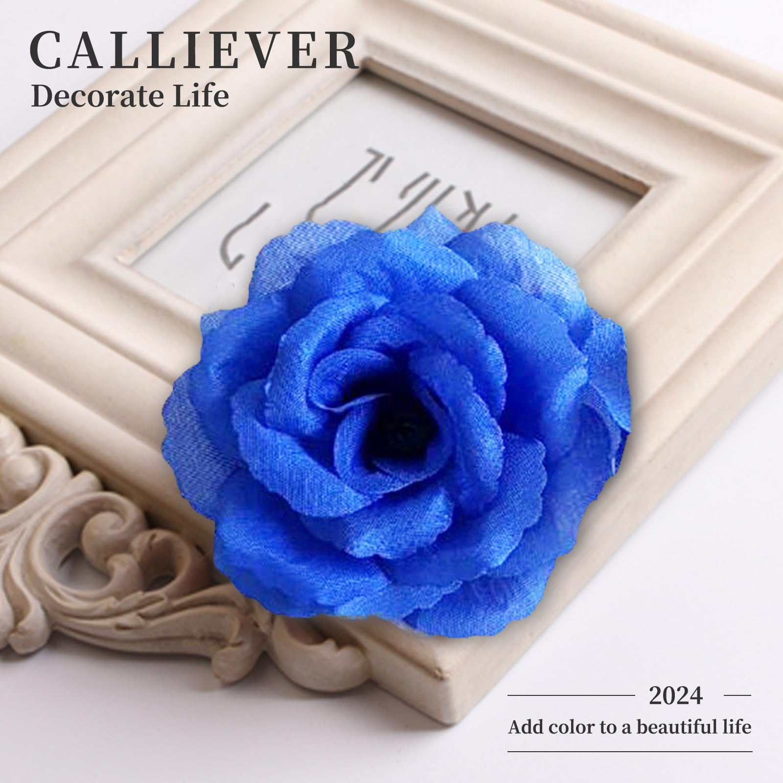50 Pack Blue Silk Artificial Rose Flowers with 3