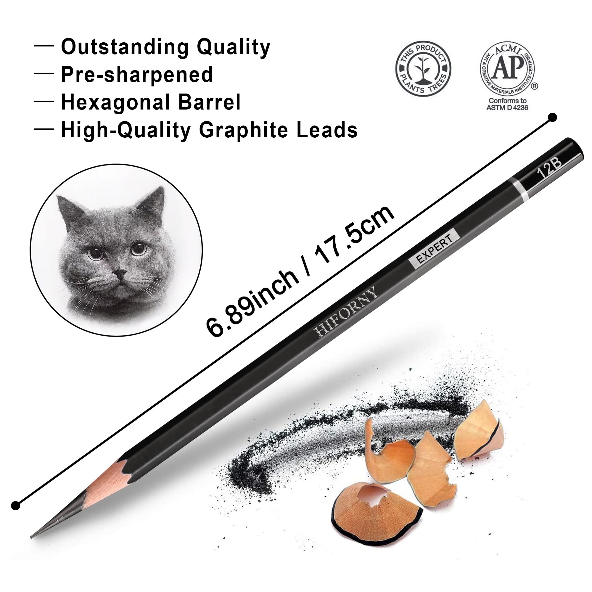 HIFORNY 24-Piece Professional Graphite Sketching Pencil Set (14B-5H) - 19 Grades Art Drawing Pencils for Sketching, Drafting & Shading - Perfect for Beginners, Artists & Students - Use for Portraits, Landscapes, Anime & Technical Drawings