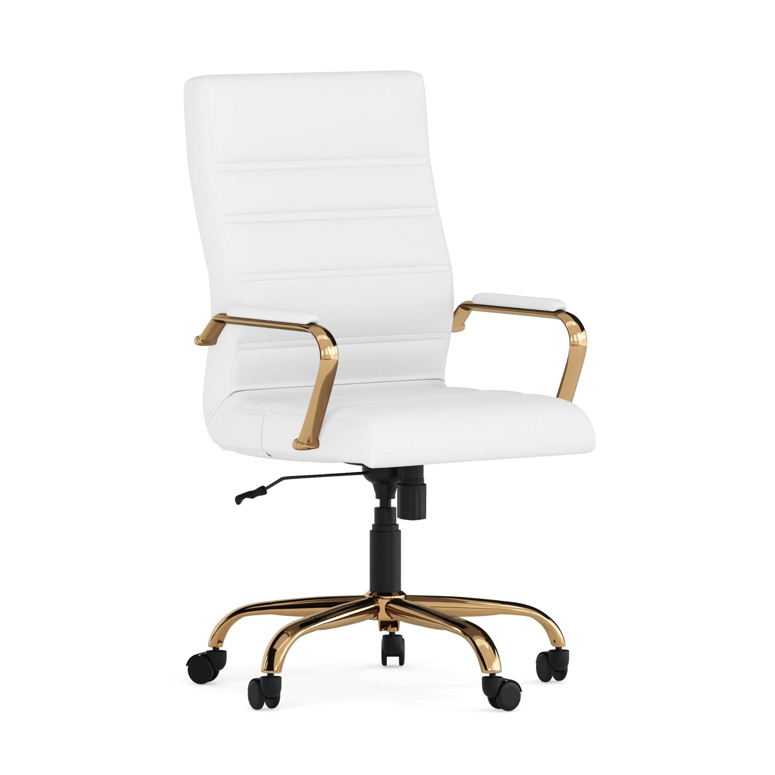 Flash Furniture Whitney Mid-Back Swivel LeatherSoft Office Chair - Adjustable Height Ergonomic Desk Chair with Padded Seat & Armrests, 27