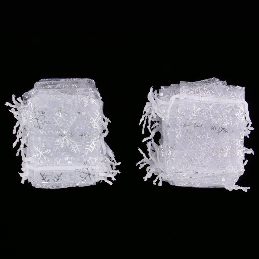 100pcs White Snowflake Organza Drawstring Gift Bags - 13x18cm Jewelry Pouches for Christmas, Wedding Favors & Party Decorations - Perfect for Holiday Gifting, Bridal Shower Favors and Small Item Storage