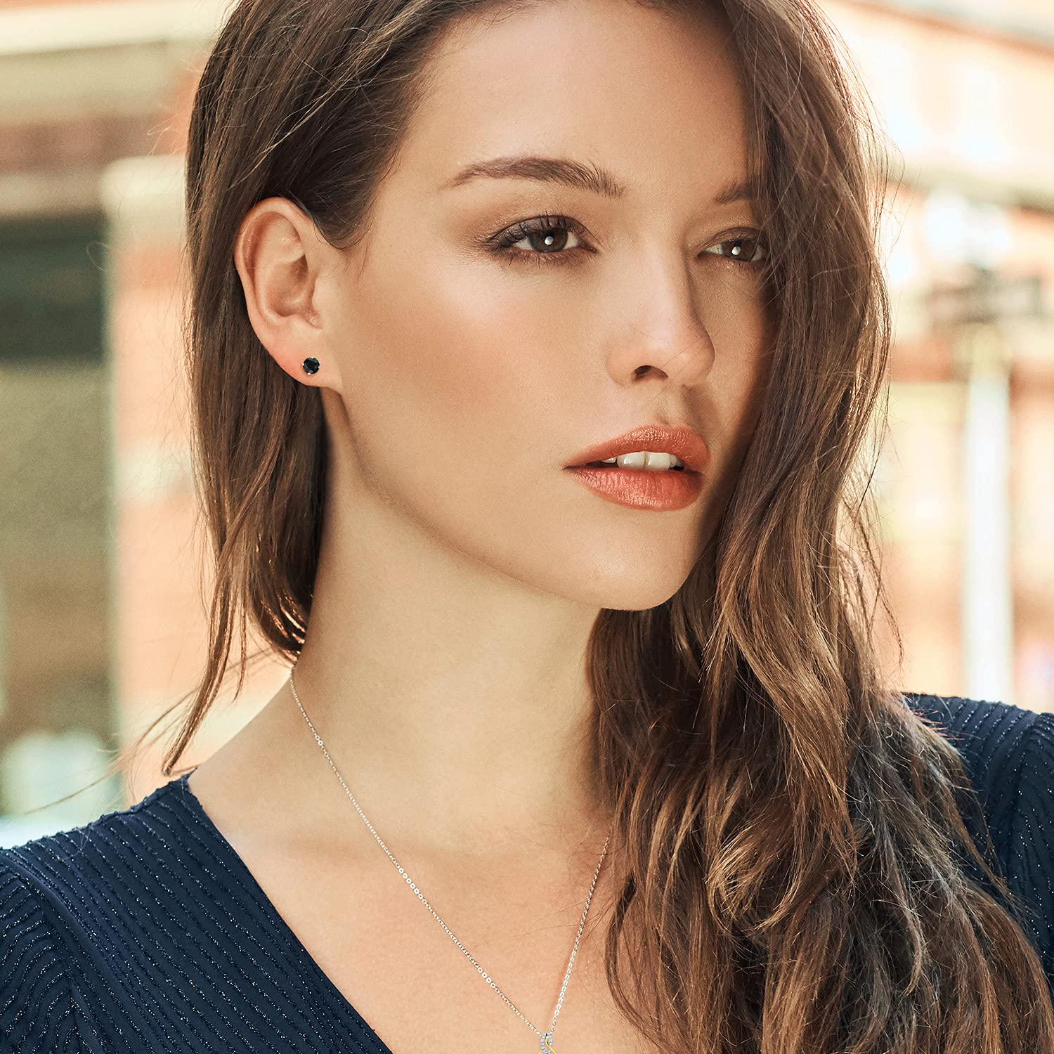 925 Sterling Silver & 10K Yellow Gold 6MM Round Birthstone Pendant & Earrings Set with Lab-Grown Diamond for Women | 18 Inch Silver Chain | Perfect Gift for Birthday, Anniversary & Special Occasions
