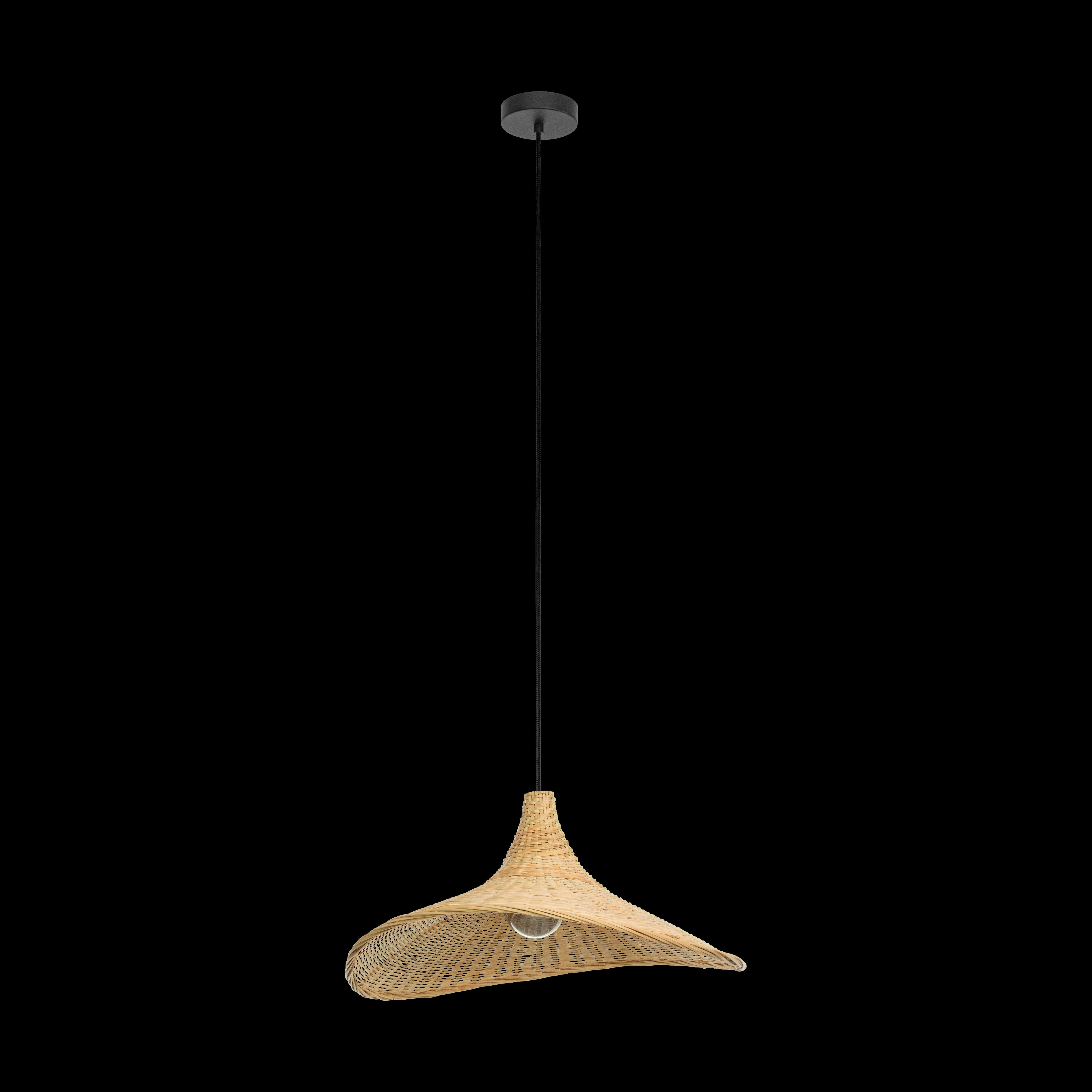 Eglo Haxey Modern Curved Bamboo Wicker Ceiling Pendant Light Fixture - Natural Rattan Chandelier for Dining Room, Kitchen Island & Boho Bedroom Decor
