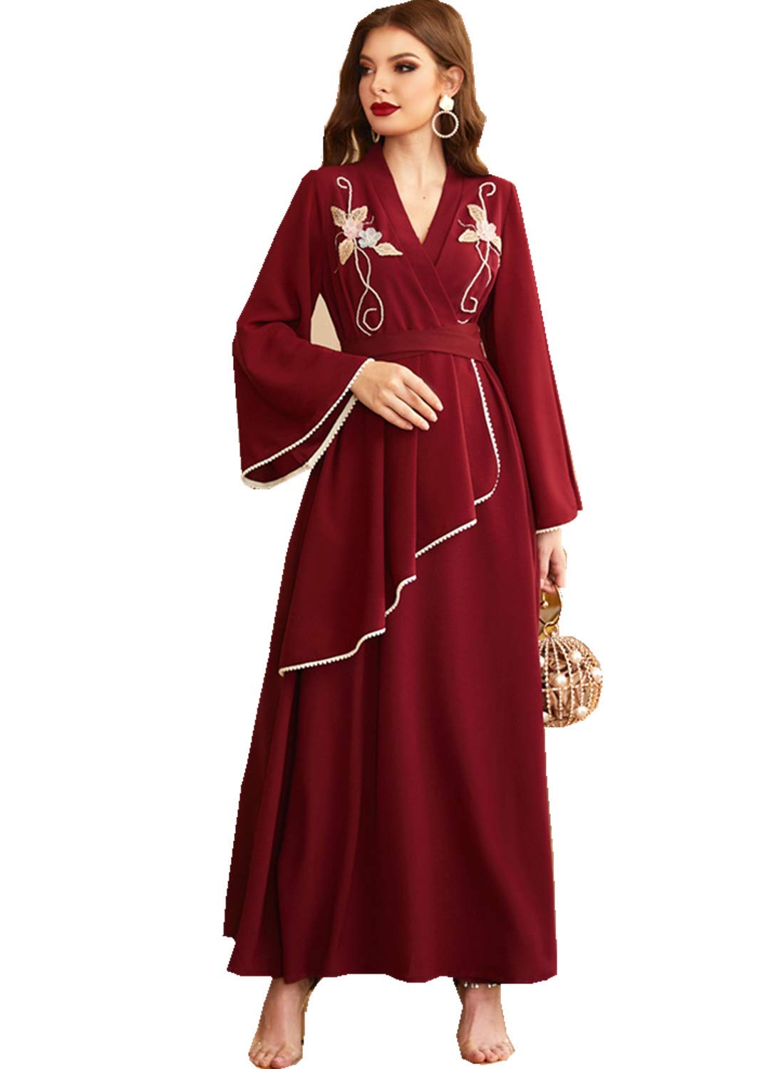 Elegant Muslim Abaya Dress for Women - Long Sleeve Lace Islamic Robe with Modest Design | Perfect for Prayer, Eid, Wedding & Special Occasions