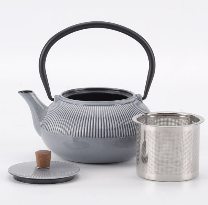 20oz Grey Enameled Cast Iron Teapot with Dot Pattern - Minimalist Design for Loose Leaf Tea Brewing - Perfect for Afternoon Tea, Home Decor & Gift Giving