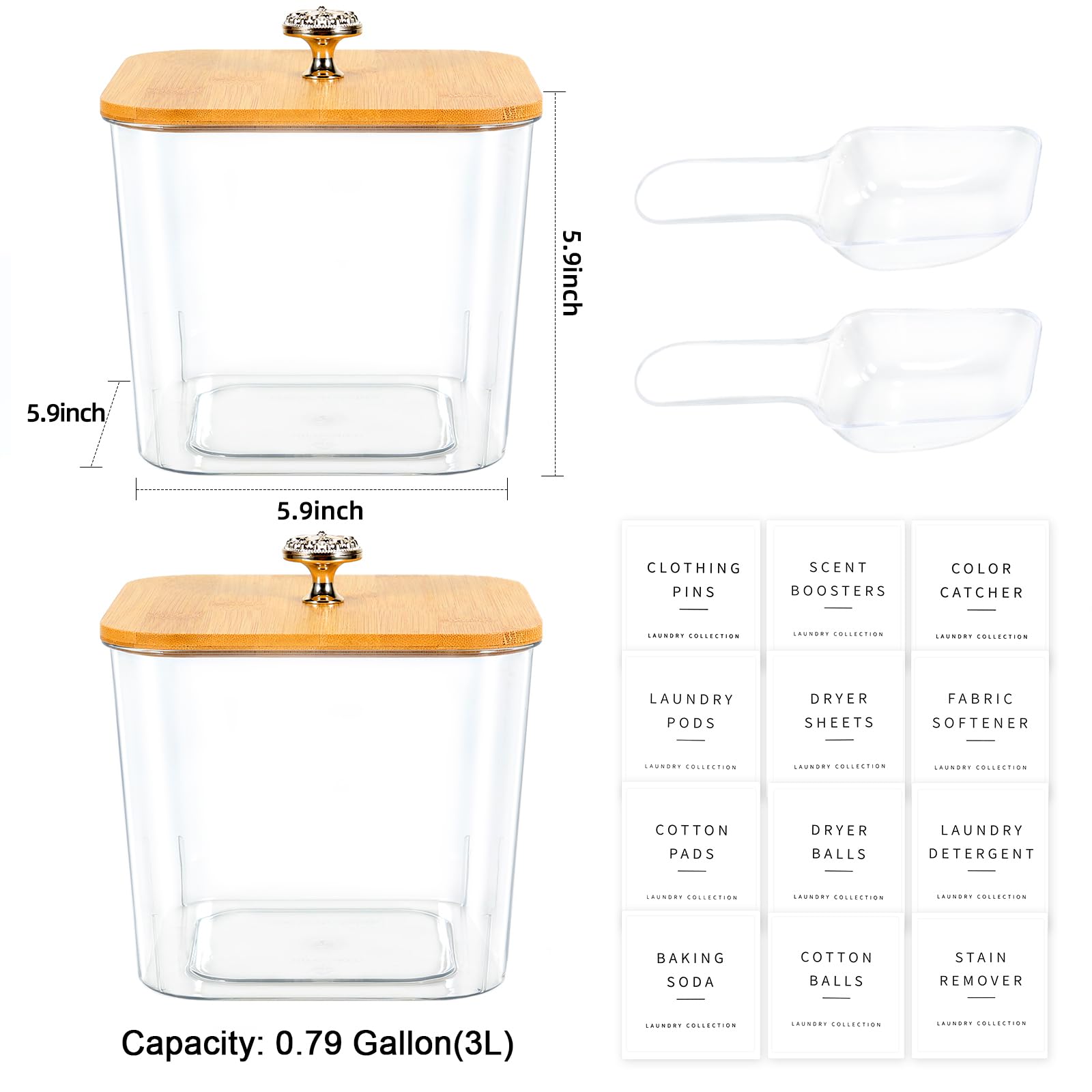 2 Pack Half Gallon Laundry Pod Storage Containers with Lids & Labels - Laundry Detergent Dispenser for Organized Laundry Room - Perfect for Sorting Pods, Powder & Liquid Detergents in Homes & Apartments