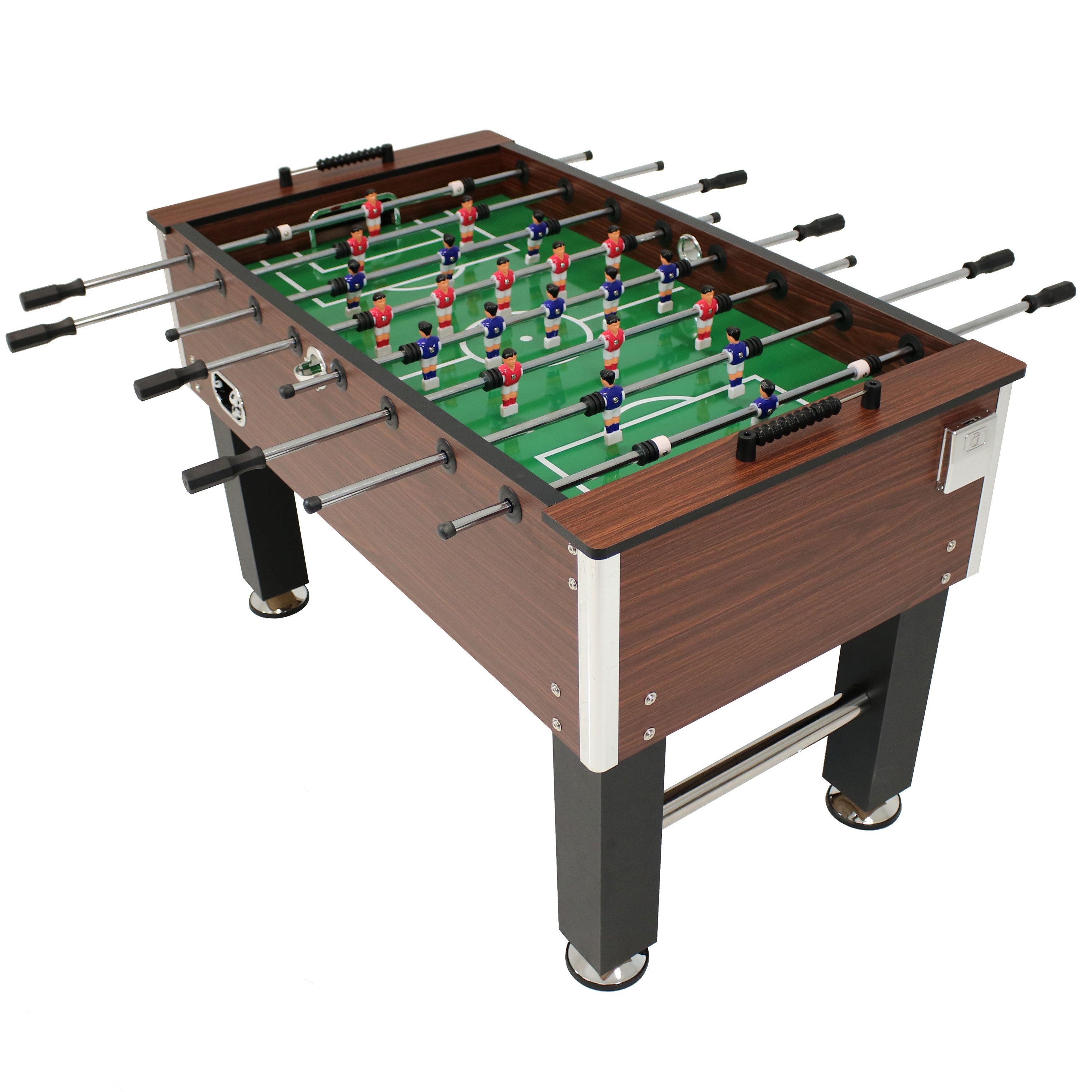 Sunnydaze 55-Inch Faux Wood Foosball Table with Folding Drink Holders - Perfect for Game Rooms, Basements, and Indoor Entertainment