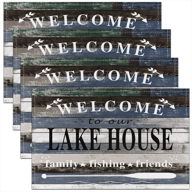 Lake House Relax Placemats Set of 4 - Rustic Wooden Table Mats for Kitchen & Dining Decor - 18