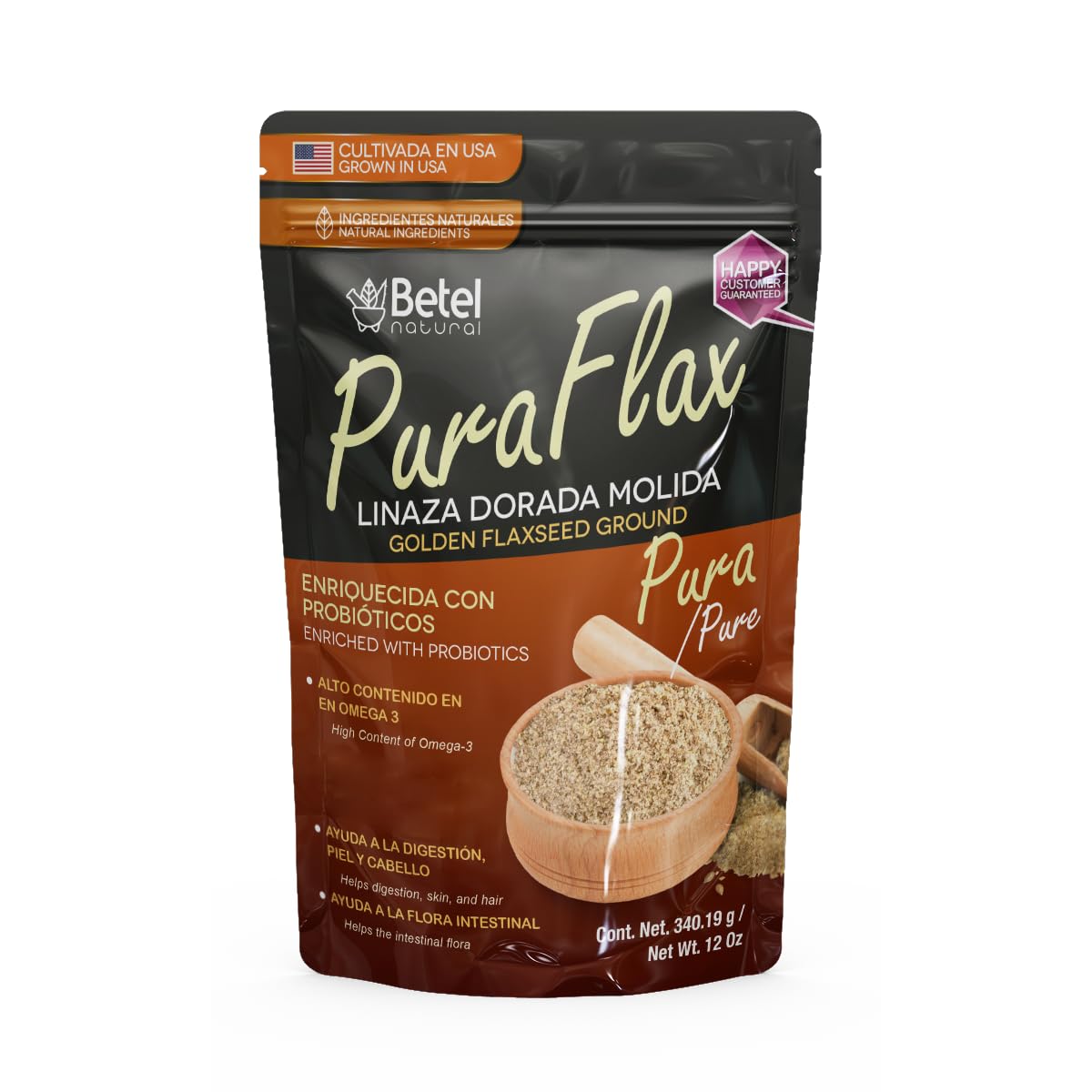 Betel Natural Premium PuraFlax Golden Flaxseed Powder with Probiotics - 12oz | Organic Fiber Supplement for Smoothies, Baking & Digestive Health