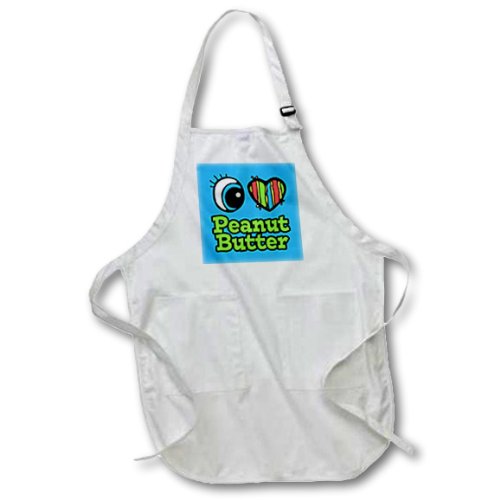 3D Rose Medium Length Apron with Pouch Pockets - 22 x 24 Inch - Bright Eye Heart I Love Peanut Butter Design - Perfect for Cooking, Baking & Grilling at Home or Outdoor BBQs