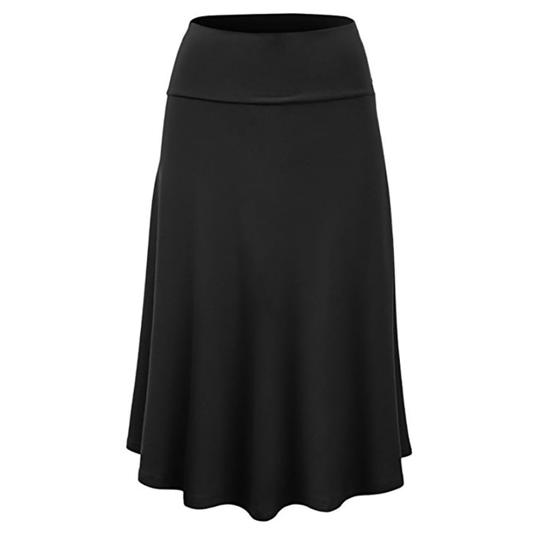 **Plus Size Women's Flare Hem High Waist Midi Skirt – Solid Color Pleated Uniform Skirt for Work, Party & Casual Wear**