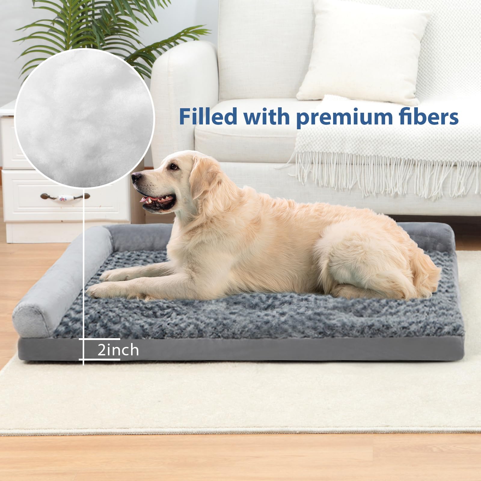 Washable Large Dog Bed for XL Dogs - 40x32 Inch Plush Orthopedic Pet Bed with L-Shaped Bolster & Non-Slip Bottom | Cozy Dog Couch for Living Room, Bedroom & Kennel Use