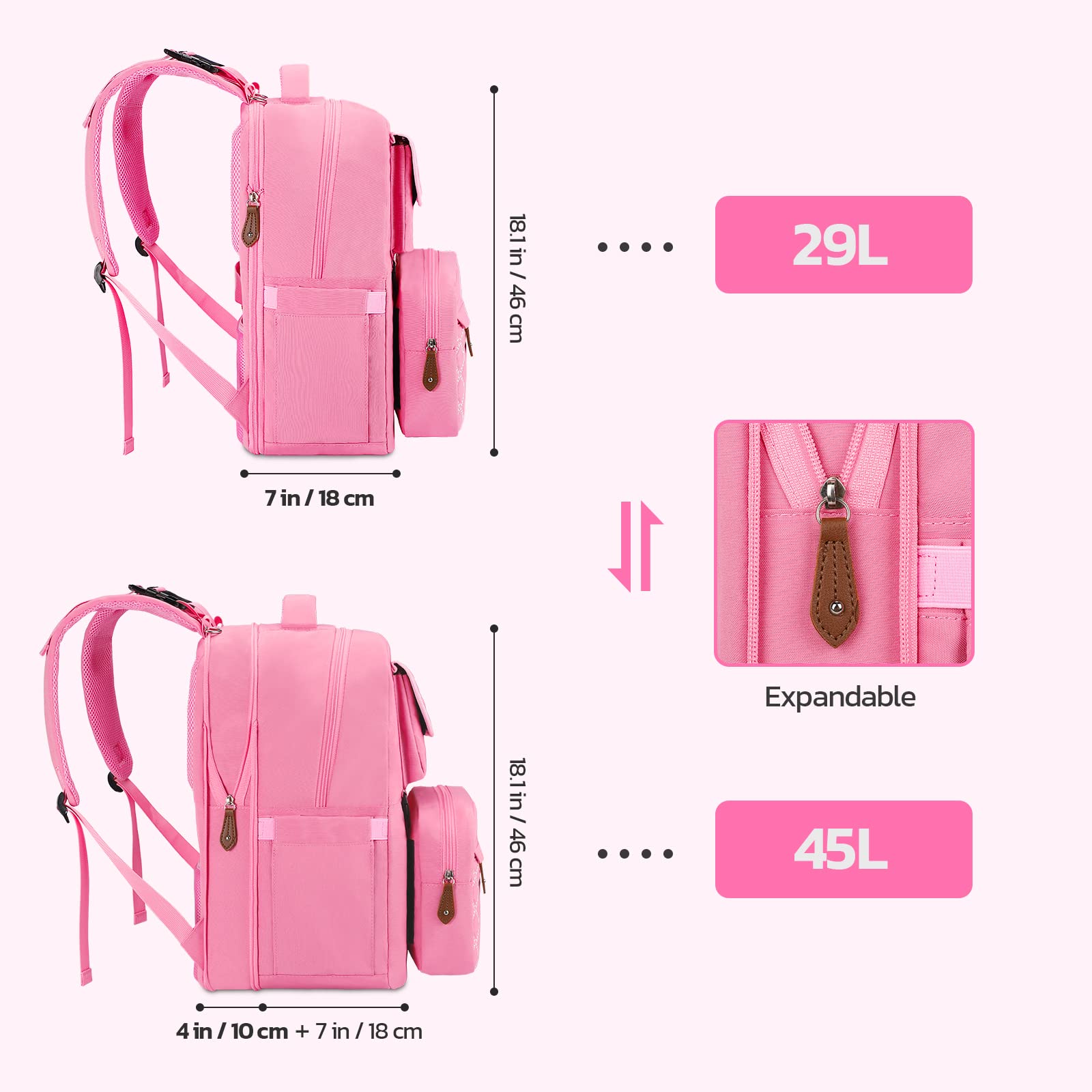 **Maelstrom Large Expandable Diaper Backpack (29L-45L) for Twins & 2 Kids – Stylish Baby Bag with Removable Cross-Body Bottle Holder – Perfect Gift for Parents (Pink) – Ideal for Travel, Daycare & Family Outings**