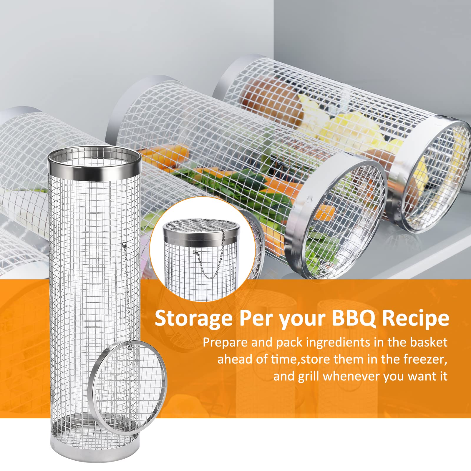 Premium Stainless Steel Grill Basket Set of 2 - Heavy Duty Rectangular BBQ Grill Accessories for Fish, Shrimp, Meat & Vegetables - Dishwasher & Oven Safe - Perfect for Backyard BBQs, Camping Trips & Outdoor Cooking