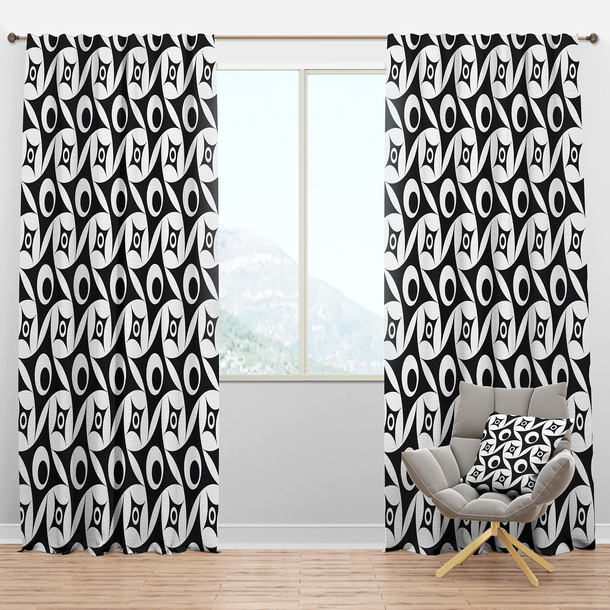 DesignQ Blackout Curtains - Monochrome Geometric Pattern VII - Thermal Insulated Bedroom & Living Room Drapes - Single Panel 52x95 Inches - Perfect for Light Blocking, Privacy & Energy Efficiency