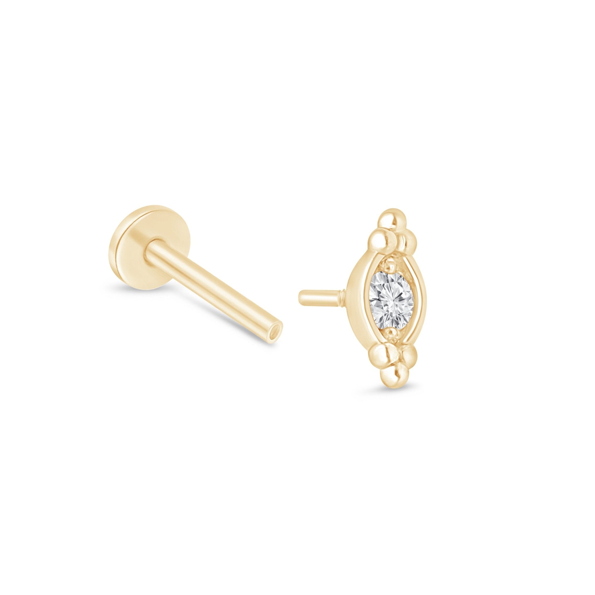 14k Yellow Gold Beaded Marquise Diamond Evil Eye Stud Earrings - Protection Jewelry for Women, Gift for Her, Perfect for Everyday Wear & Special Occasions
