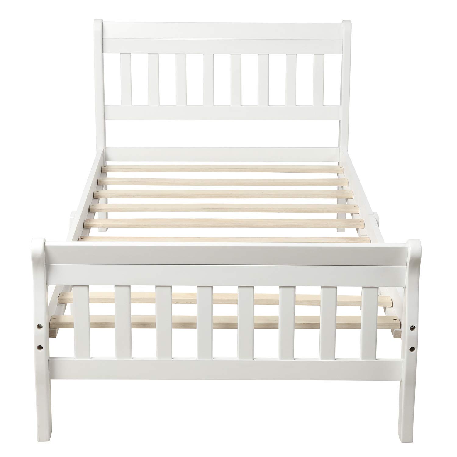 SOFTSEA Twin Size Wooden Platform Bed Frame with Headboard & Footboard - Sturdy Wood Slat Support - White - Perfect for Kids' Rooms, Guest Bedrooms & Small Spaces