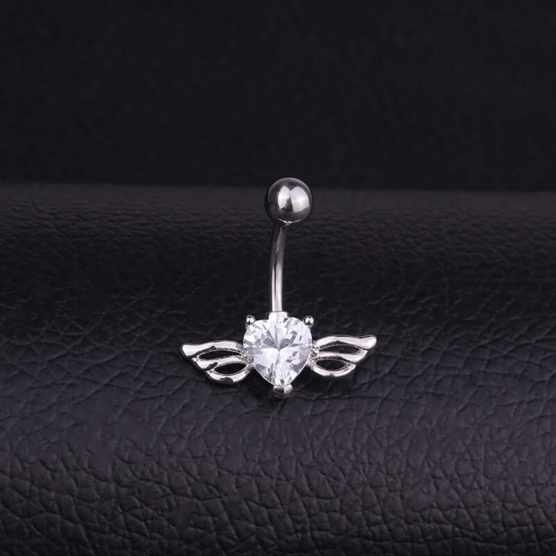 Stainless Steel Belly Button Ring with Angel Wings Design - Hypoallergenic Navel Piercing Jewelry for Women | Perfect for Everyday Wear, Parties, and Body Piercing Fashion | HSBR18611