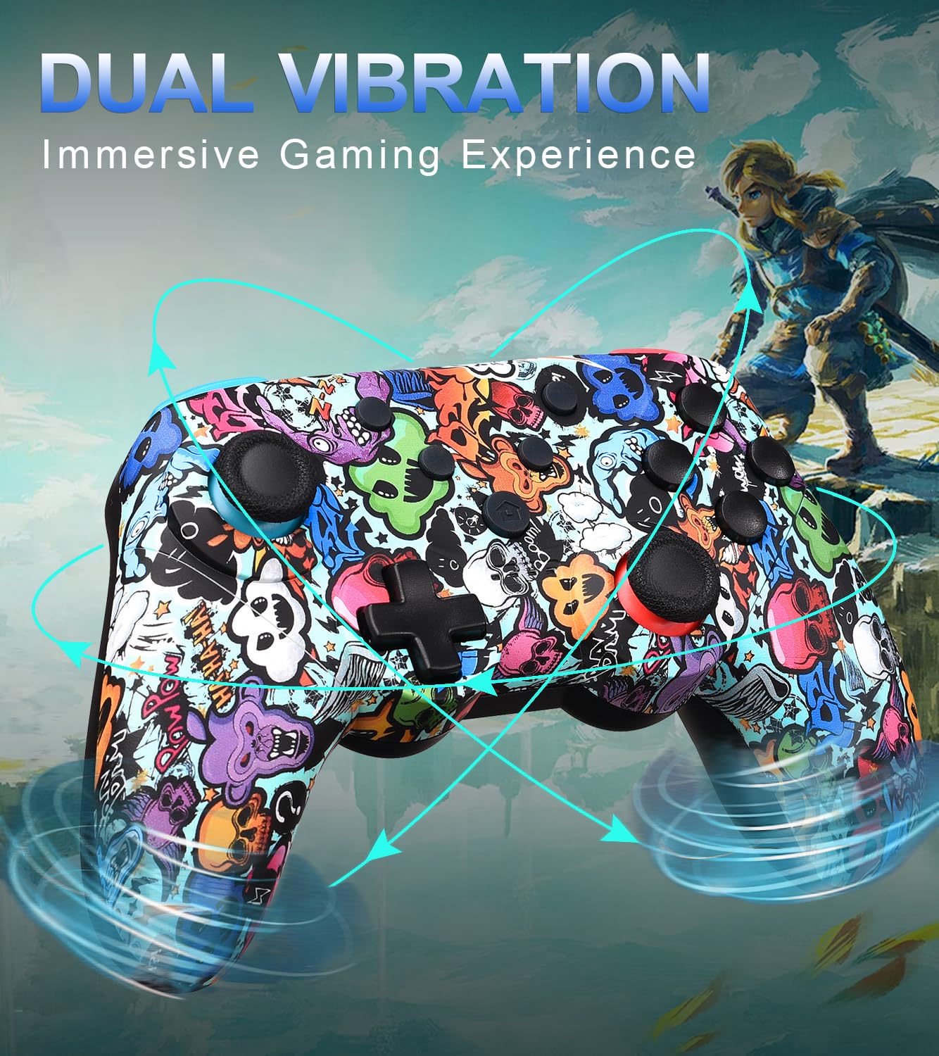 Wireless Controller for Nintendo Switch/Switch Lite/Switch OLED - Compatible with Windows PC, iOS & Android Devices - Dual Shock Vibration, One-Key Pairing, Wake-Up Function, Turbo Mode & Screenshot Button - Perfect for Gaming at Home, Travel or Online Multiplayer Battles