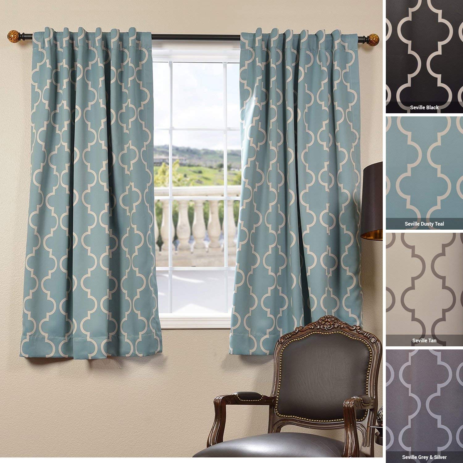 Room Darkening Curtains for Bedroom & Living Room - HPD Half Price Drapes BOCH-KC39-63 Blackout Curtain Panel (50x63 Inches, Seville Dusty Teal) - Perfect for Home Theater, Nursery & Light Control