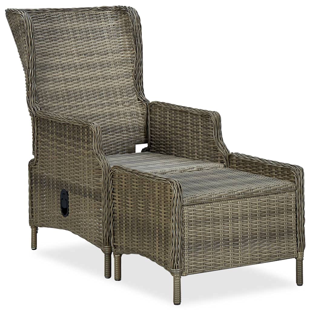 Brown Poly Rattan Reclining Garden Chair with Cushions & Footstool - Outdoor Patio, Balcony, Terrace Lounge Seating Furniture for Relaxing in Backyard, Poolside or Garden