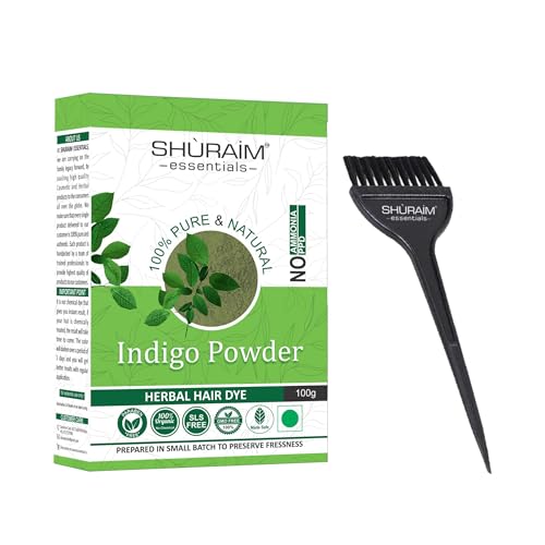 Shuraim Essentials 100% Natural Indigo Powder for Black Hair Dye (100g) - Safe & Chemical-Free Hair Coloring for Men & Women at Home, Salons, or DIY Beauty Treatments