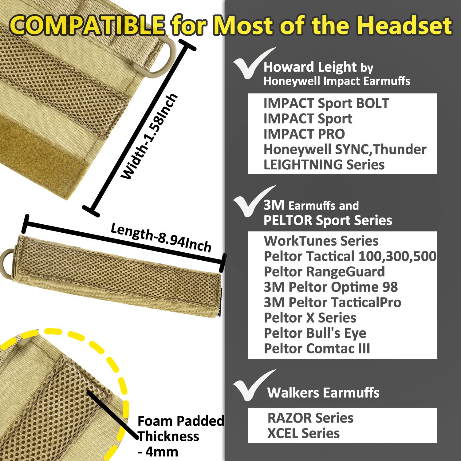 PROHEAR HC01 Tactical Advanced Earmuff Cover - Modular Replacement for 3M WorkTunes, Peltor, Howard Leight, Impact & Walker Razor Headsets (Desert Camo) - Perfect for Shooting Range, Construction & Outdoor Work Protection